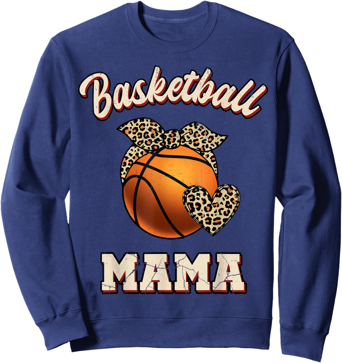 Basketball Mama Bandana Leopard Heart Fans Mother's Day Sweatshirt - Sweatshirt | Navy