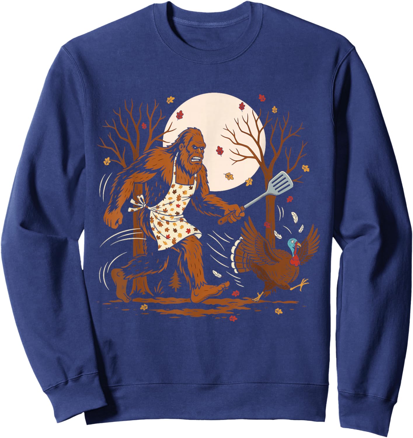 Funny Thanksgiving Bigfoot Turkey Sasquatch Autumn Sweatshirt - Sweatshirt | Navy