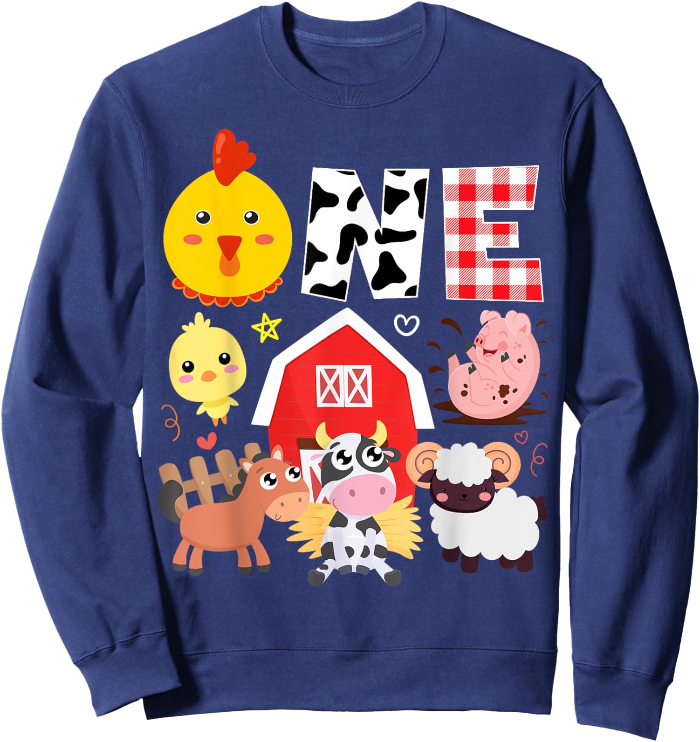 1st Birthday One Year Old Farm Theme Animals Birthday Party Sweatshirt - Sweatshirt | Navy