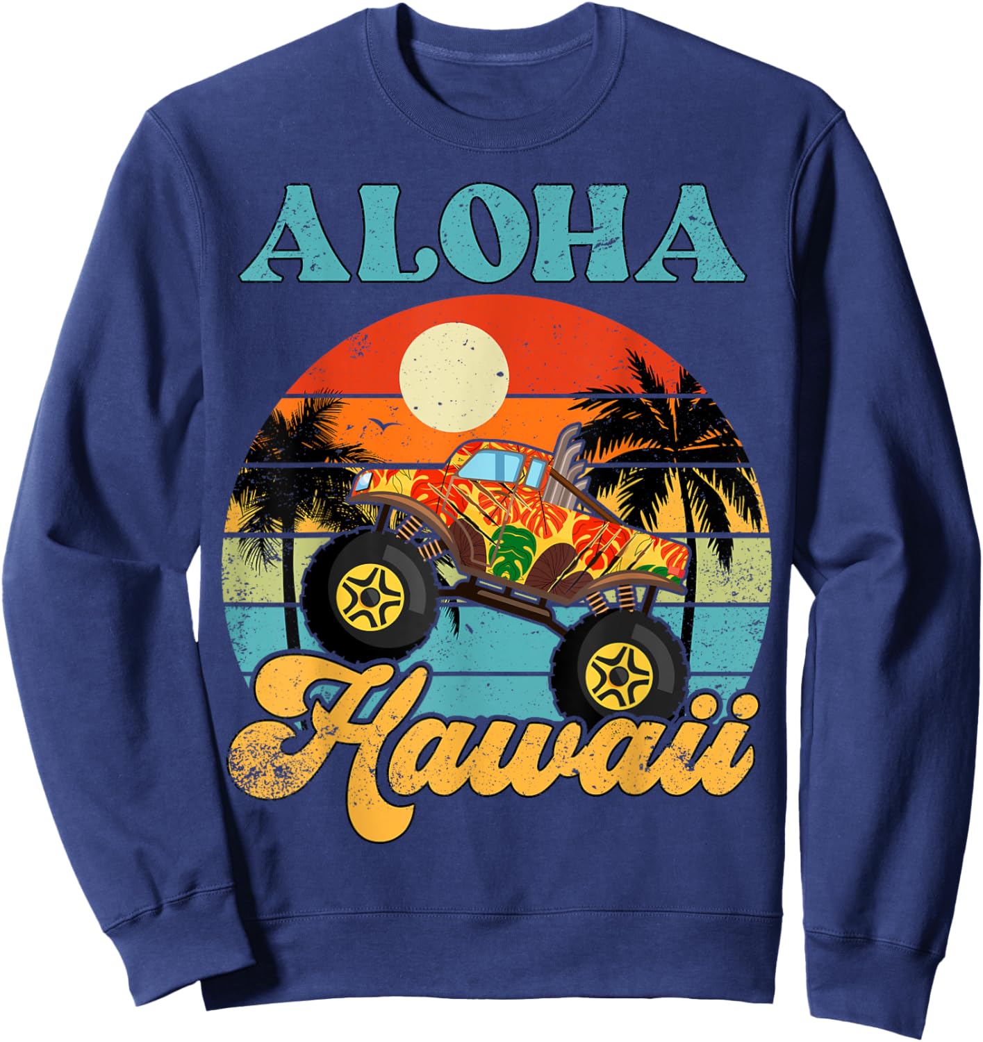 Boy Toddler Hawaiian-Shirt Aloha Hawaii Monster Truck Kids Sweatshirt - Sweatshirt | Navy