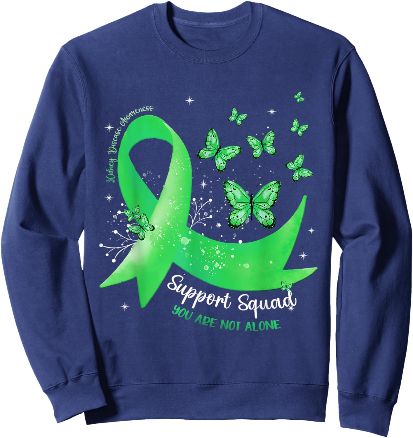 Support Squad Green Ribbon Butterfly Kidney Disease Sweatshirt - Sweatshirt | Navy