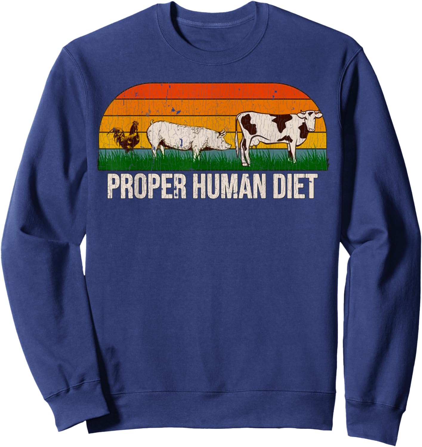 Vintage Proper Human Diet , Small, Black Sweatshirt - Sweatshirt | Navy