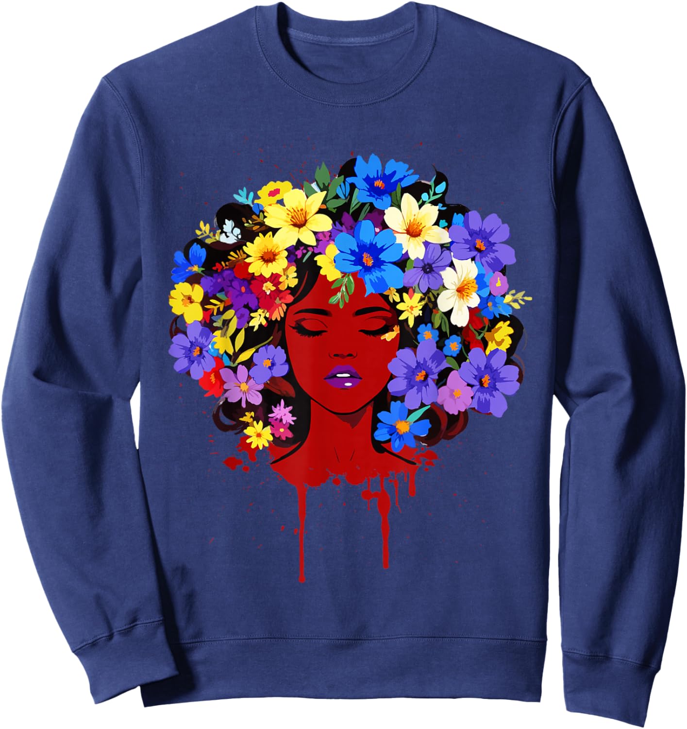 Afro Girl Flower Hair Black History Juneteenth Black Queen Sweatshirt - Sweatshirt | Navy