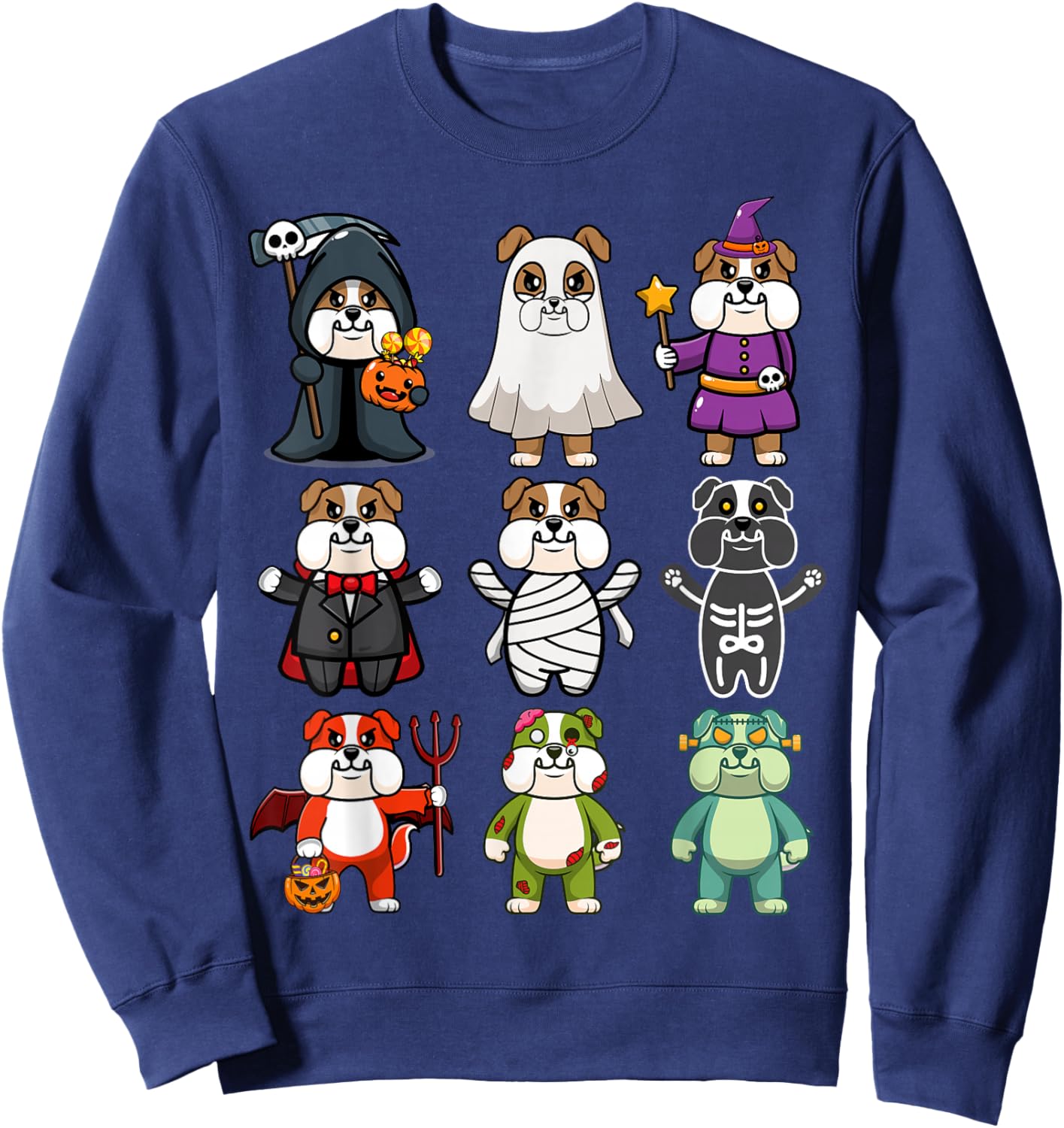 Bulldog Spooky Boo-Jee Horror Pumpkin Bulldog Halloween Sweatshirt - Sweatshirt | Navy