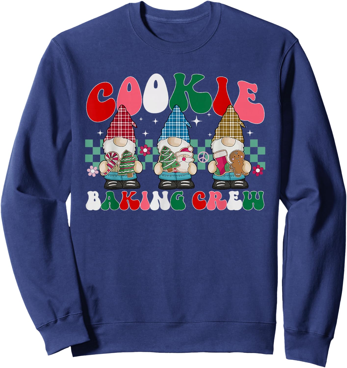 Merry Christmas Cookie Baking Crew Cute Gnome Plaid Pajamas Sweatshirt - Sweatshirt | Navy