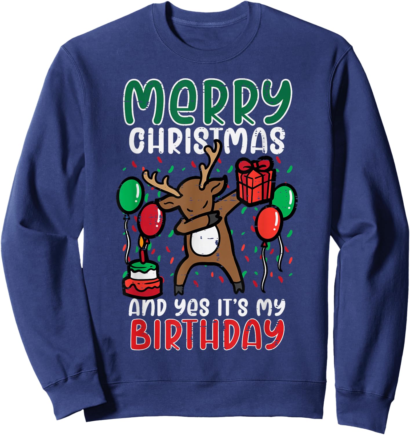Merry Christmas Its My Birthday Reindeer Dab Xmas Bday Kids Sweatshirt - Sweatshirt | Navy