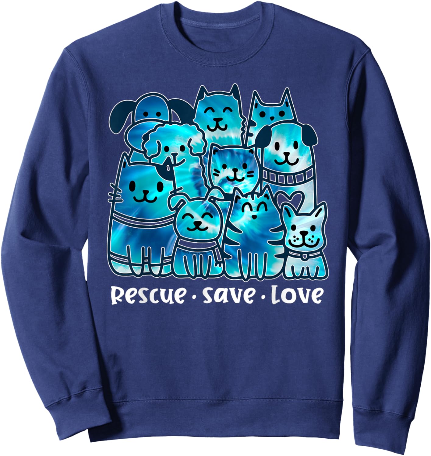 Rescue Save Love Cute Tie Dye Animal Rescue Dog Cat Lovers Sweatshirt - Sweatshirt | Navy