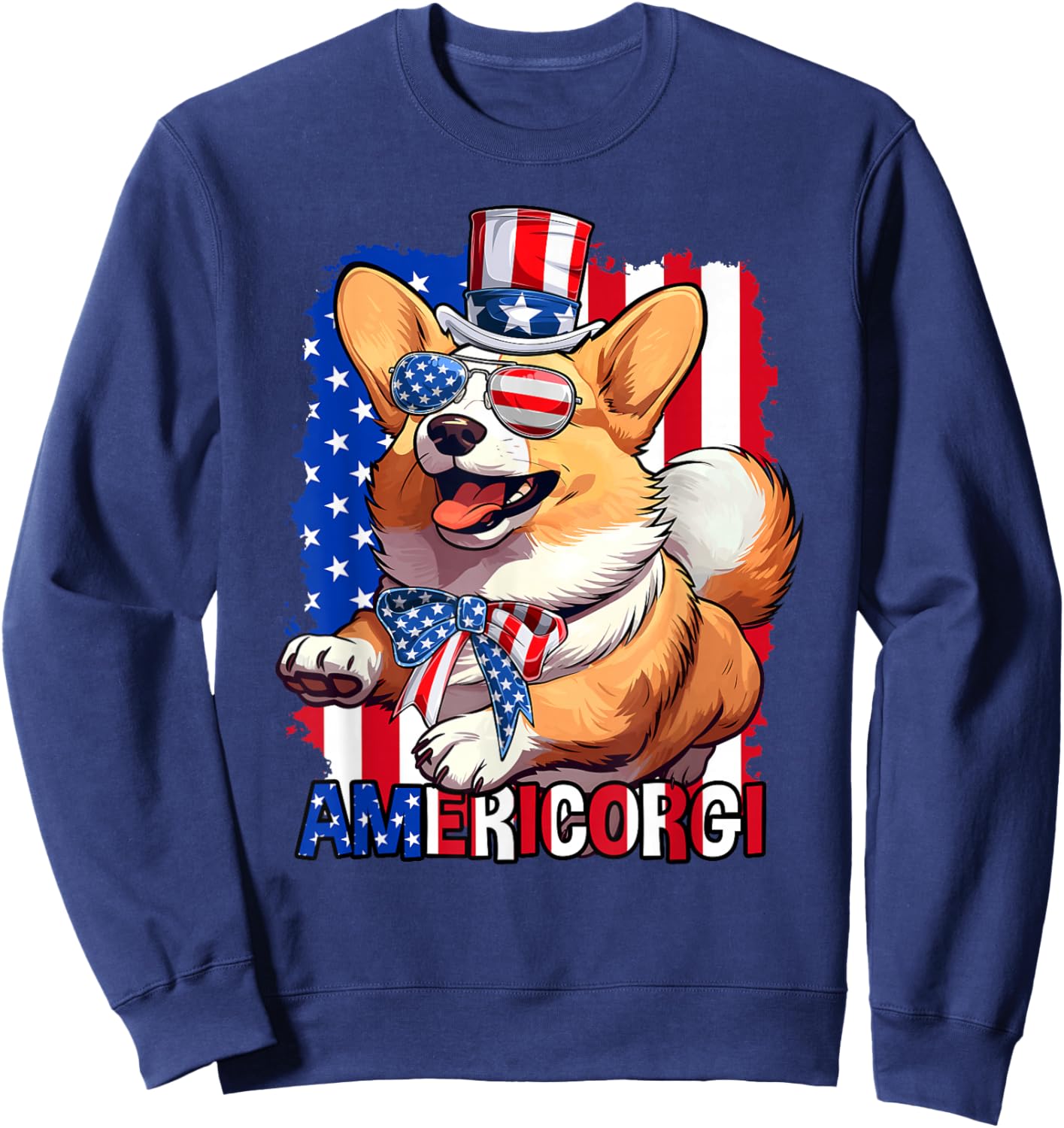 Corgi Dog 4th of July American USA Flag Patriotic Funny Sweatshirt - Sweatshirt | Navy
