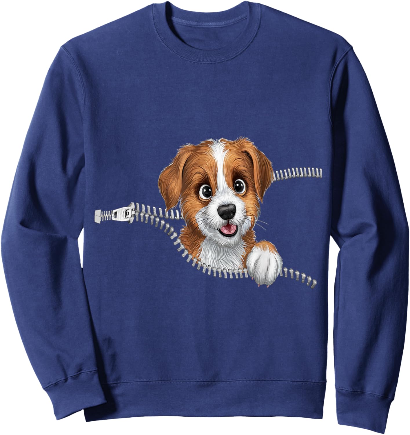 Cute Dog in Pocket Funny Zipper Pocket Graphic Design Puppy Women Girls Kids Sweatshirt - Sweatshirt | Navy