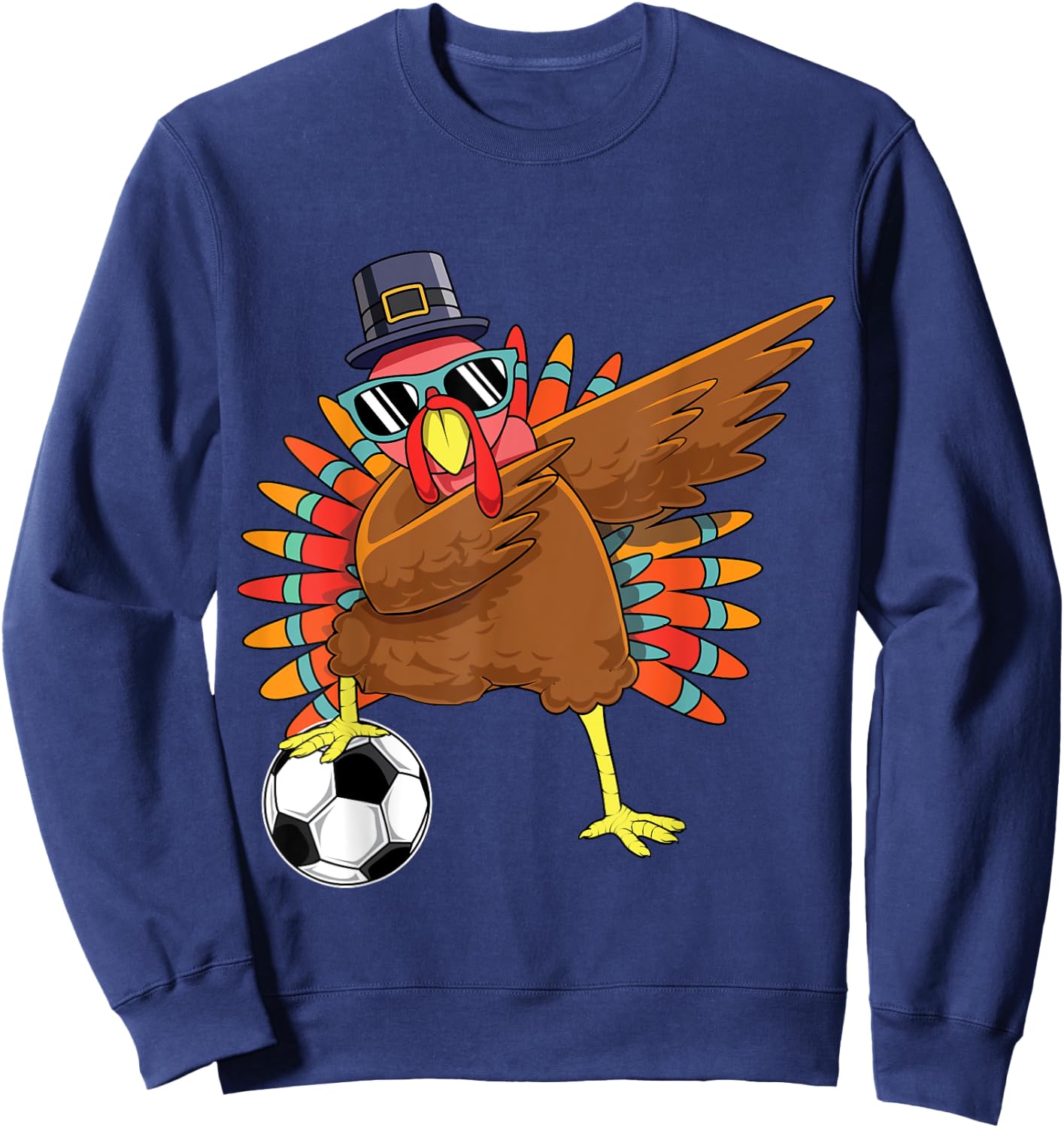 Cute Funny Soccer Thanksgiving Dabbing Turkey Dab Boys Gifts Sweatshirt - Sweatshirt | Navy