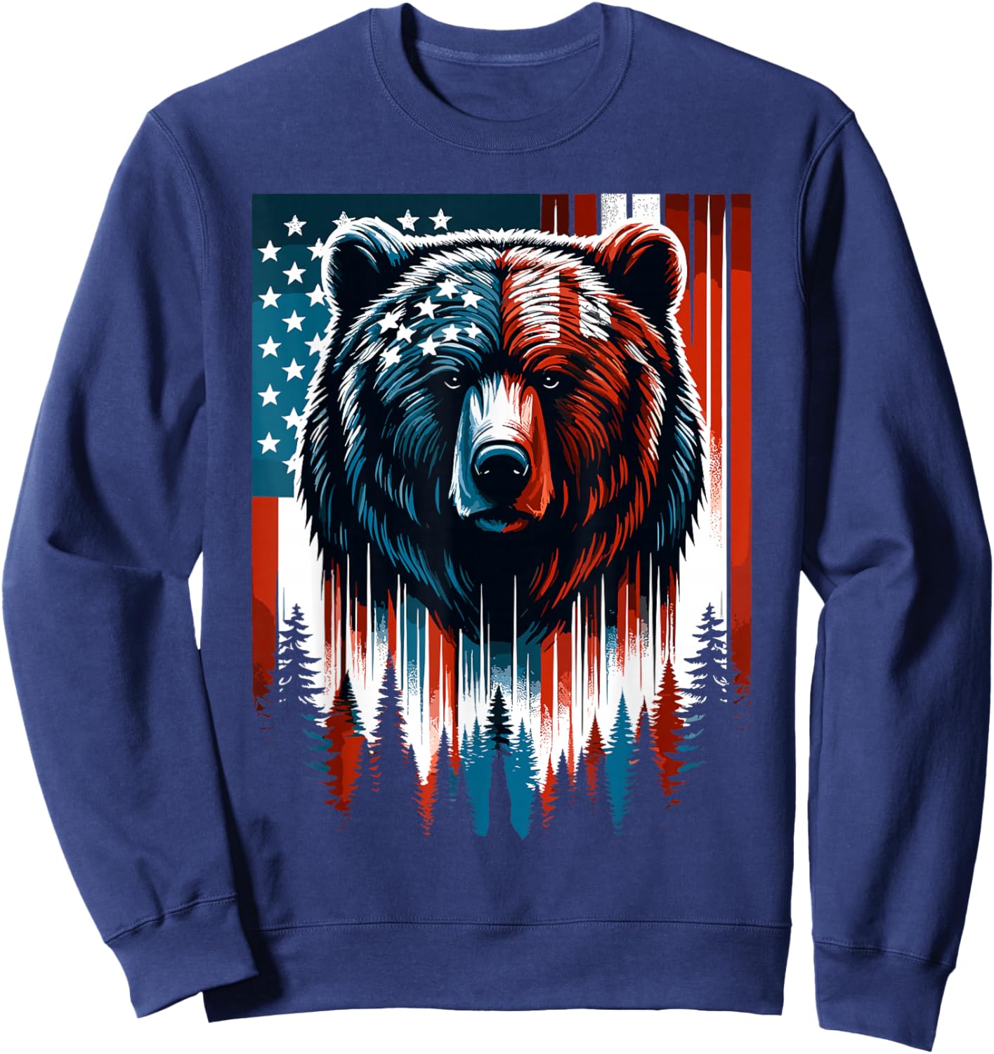 Bear American Flag Shirt Wildlife 4th of July Patriotic Sweatshirt - Sweatshirt | Navy