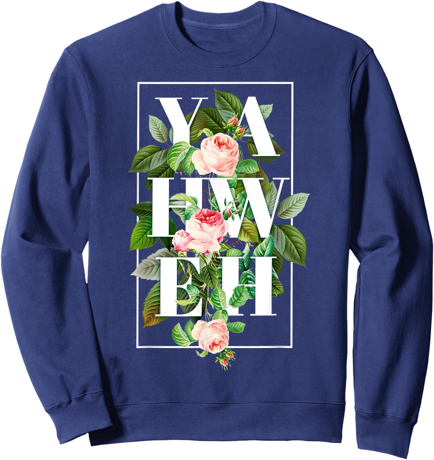 YHWH Yahweh Hebrew God Jewish Christian Retro Flower Sweatshirt - Sweatshirt | Navy