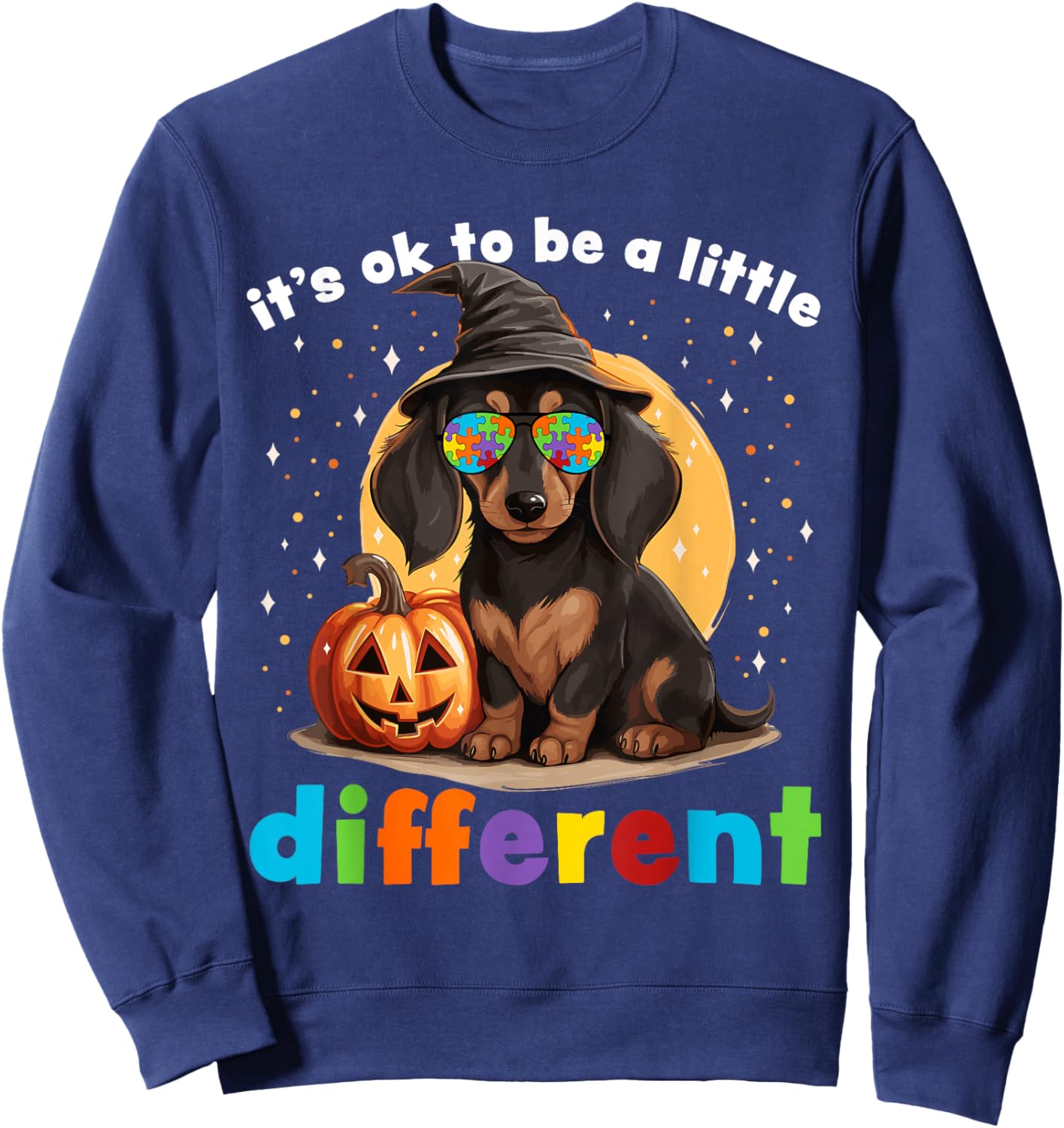 Dachshund Halloween Autism Awareness 2023 Weiner Dog Kids Sweatshirt - Sweatshirt | Navy