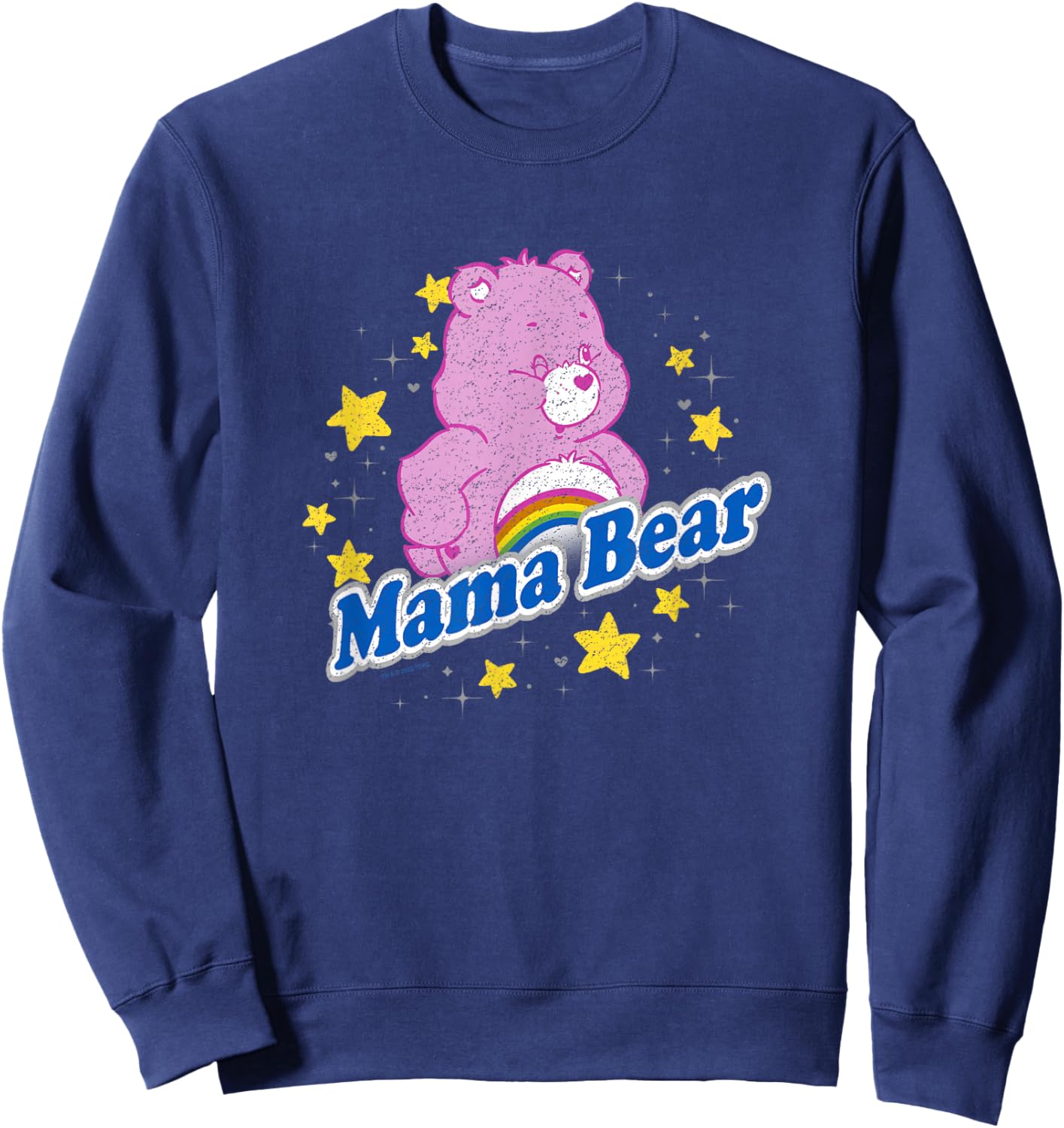 Care Bears Mama Bear Cheer Bear Rainbow Stars Vintage Logo Sweatshirt - Sweatshirt | Navy