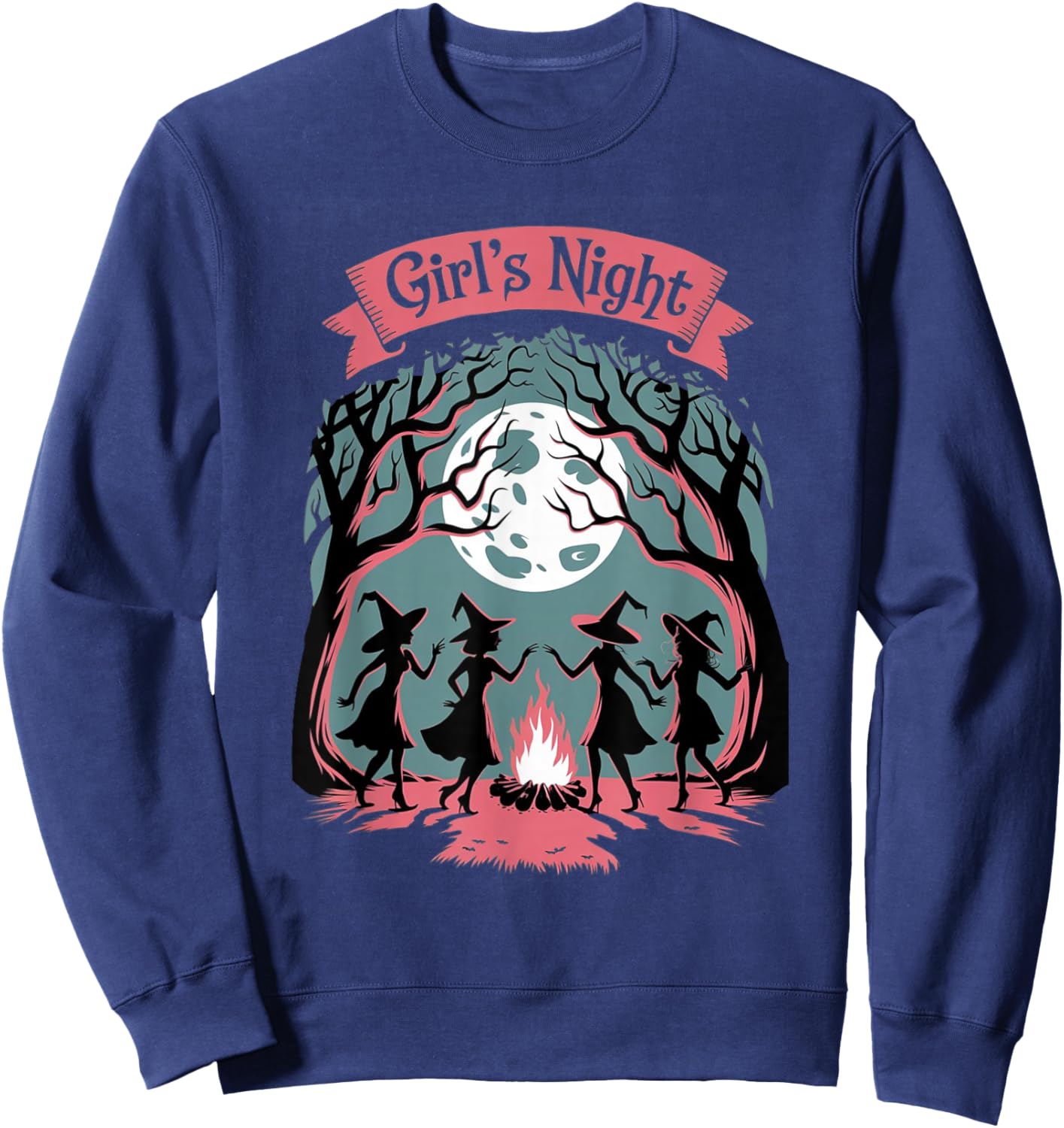 Girl's Night Witch Coven Halloween motif Spooky Fun banner Sweatshirt - Sweatshirt | Navy