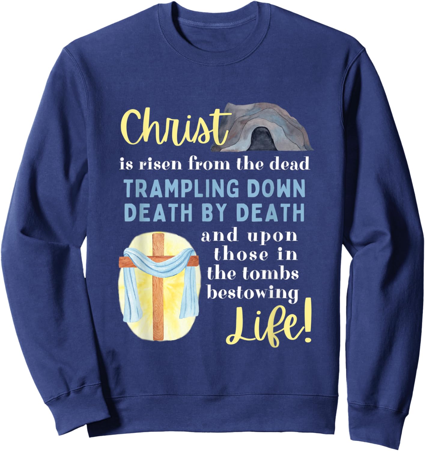 Orthodox Easter Pascha Christ is Risen Quote Christian Women Sweatshirt - Sweatshirt | Navy