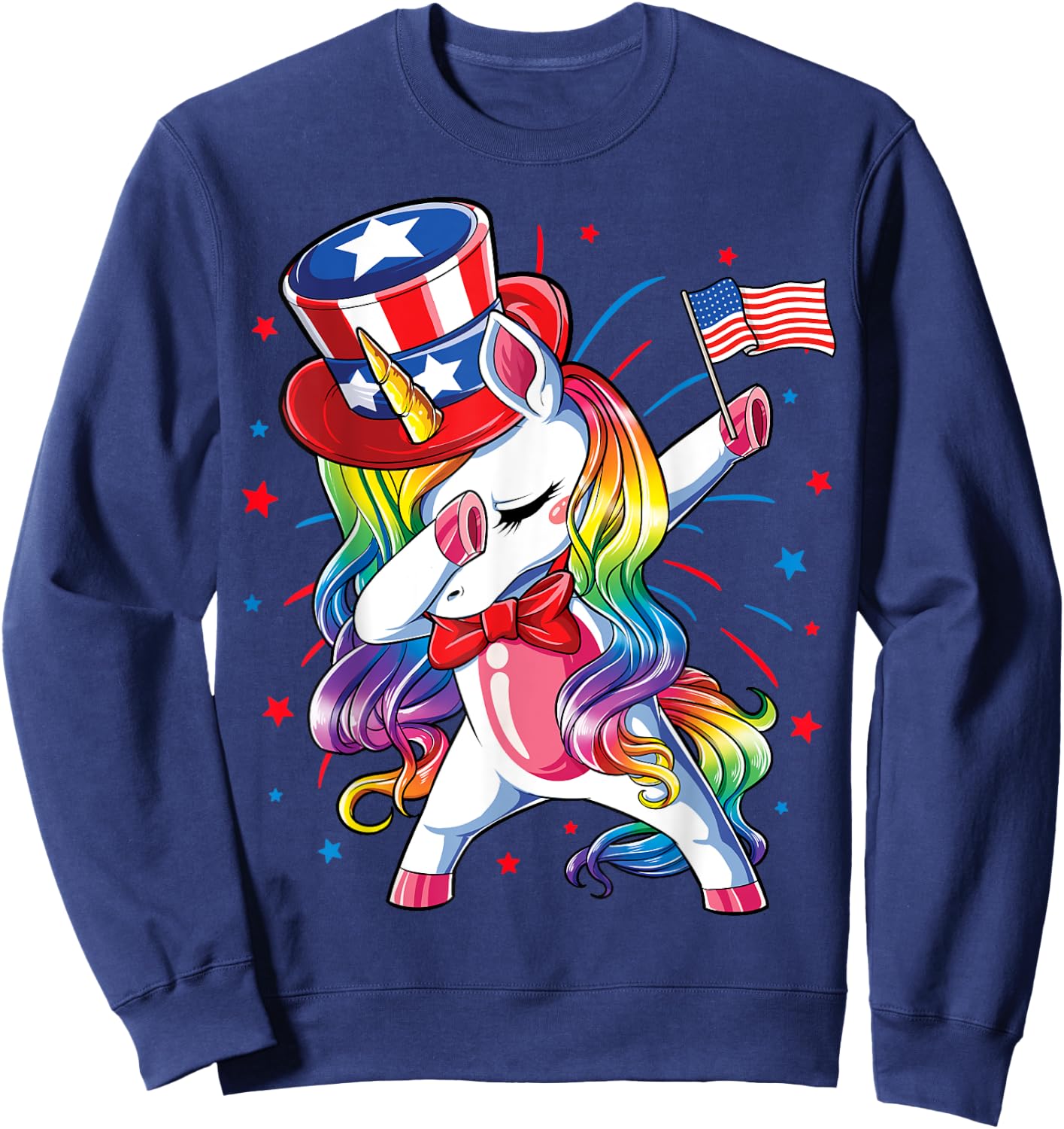 Dabbing Unicorn 4 July Uncle Sam Girls American Sweatshirt - Sweatshirt | Navy