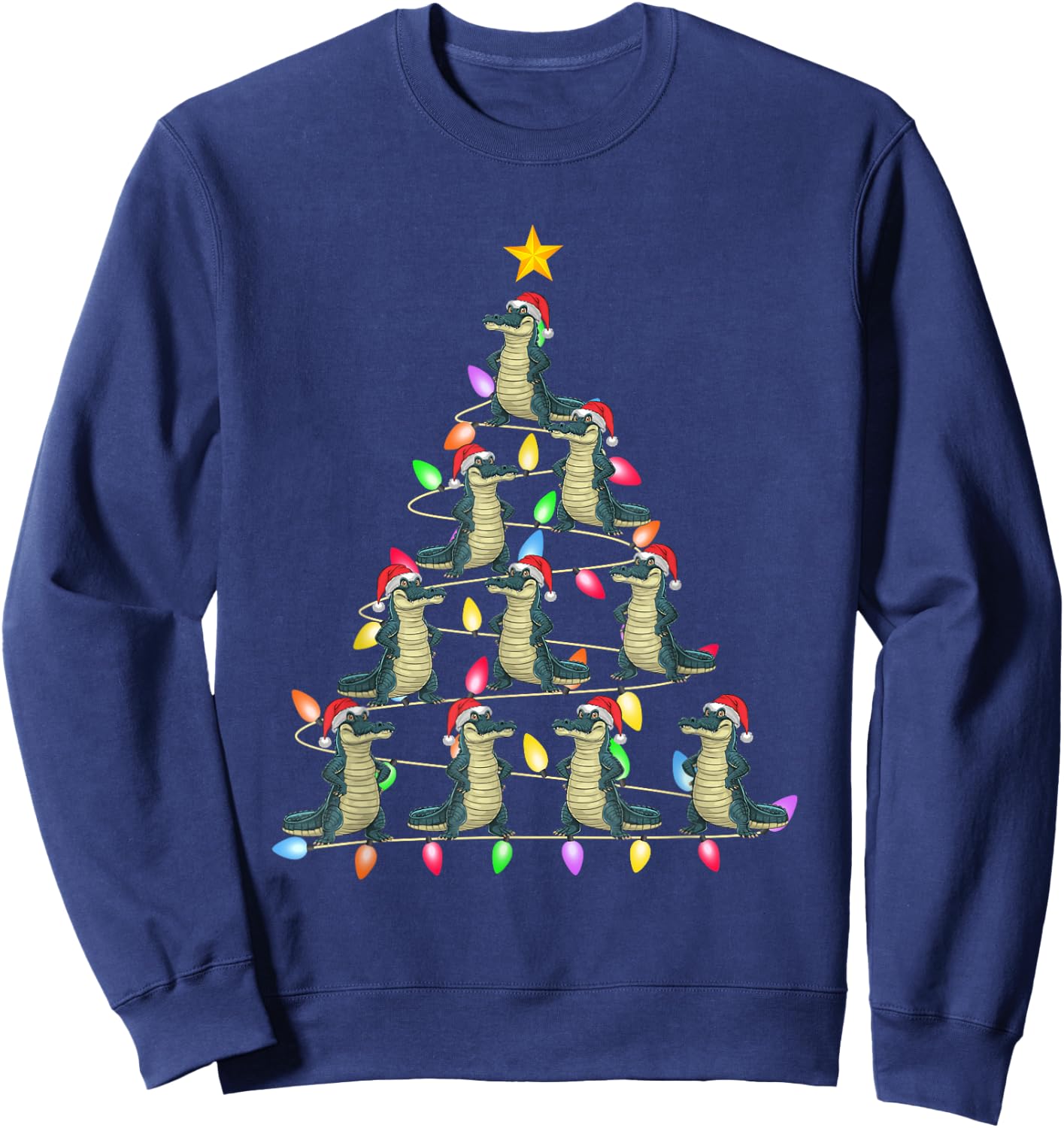 Christmas Tree Lights Men Women Santa Alligator Xmas PJs Sweatshirt - Sweatshirt | Navy