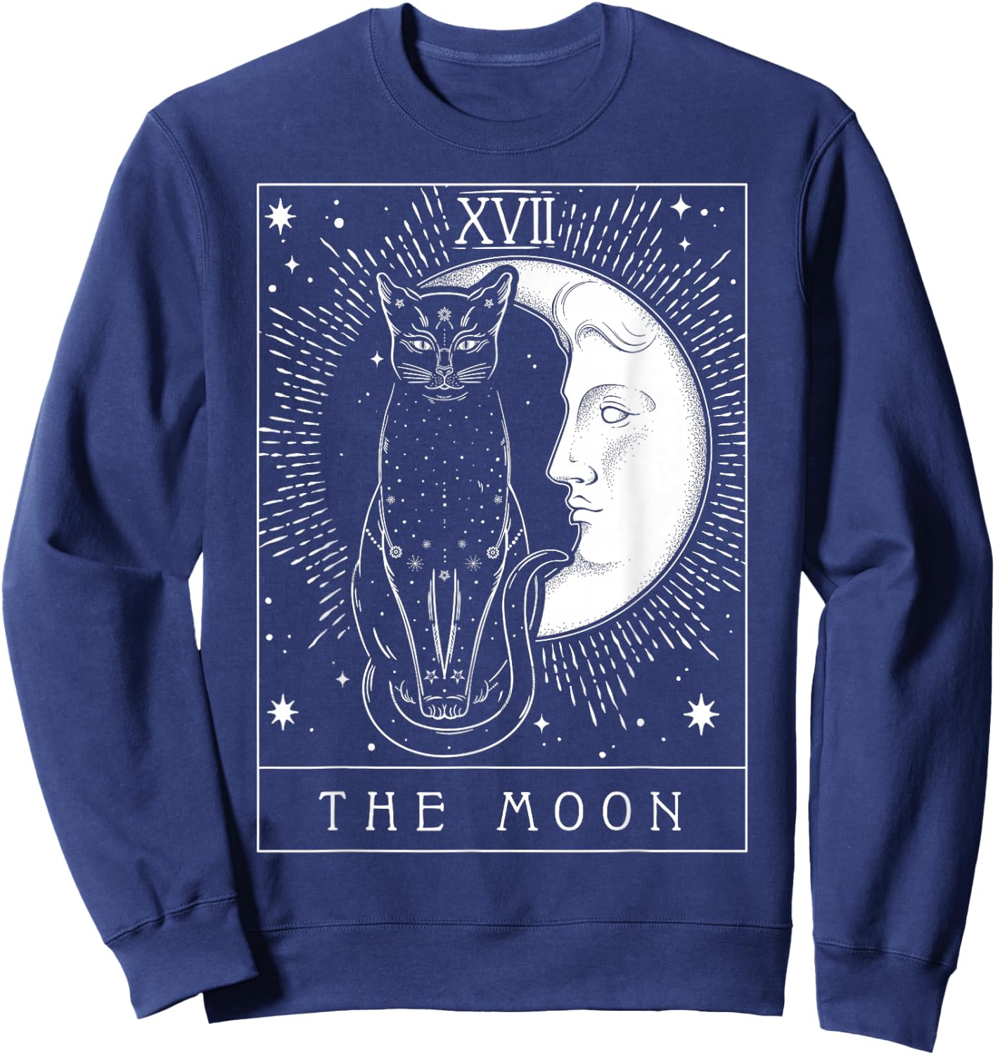 Tarot Card Crescent Moon and Cat Graphic Small Sweatshirt - Sweatshirt | Navy