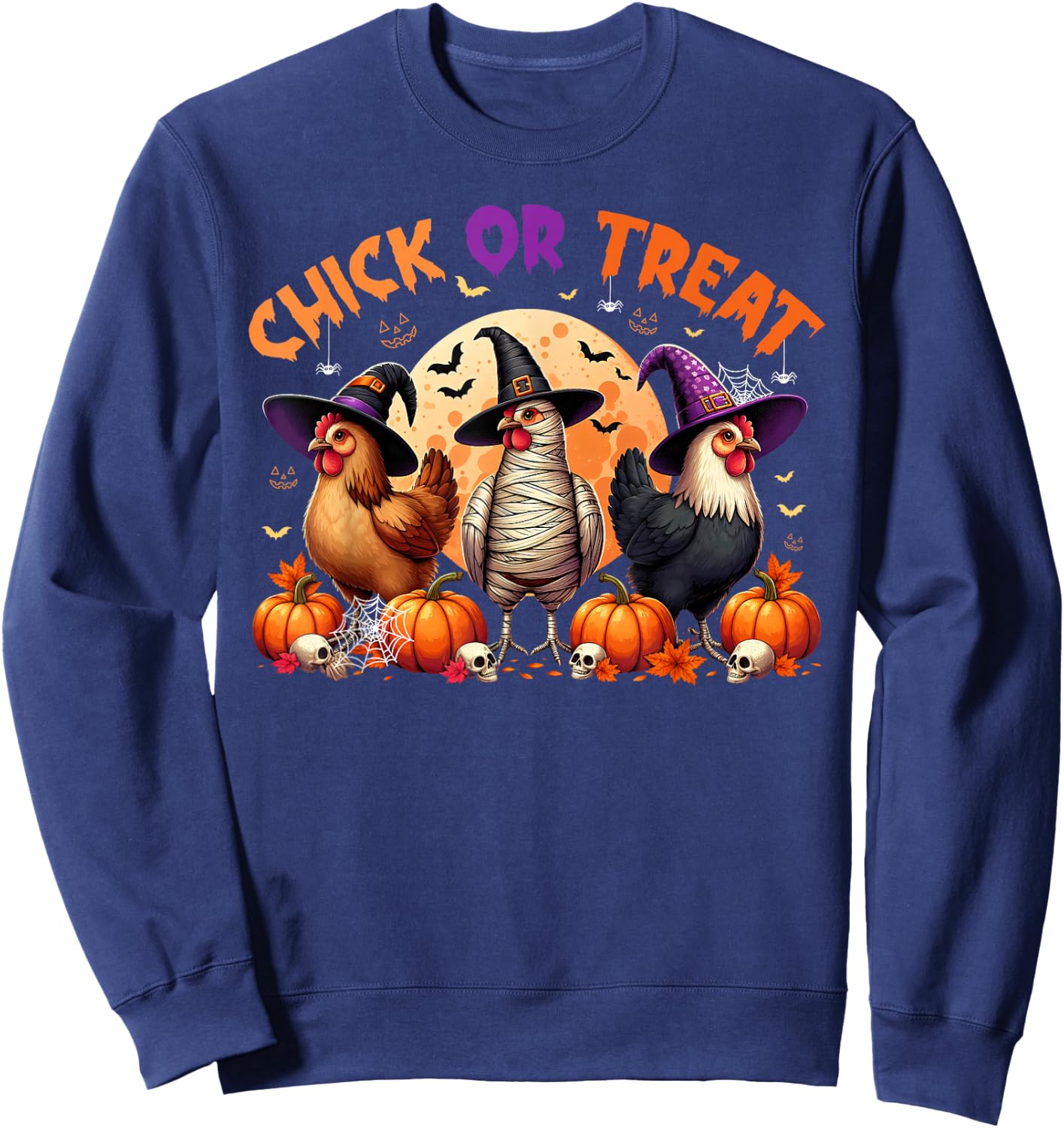 Fall Halloween Chicken Pumpkin Chick Or Treat Spooky Farmer Sweatshirt - Sweatshirt | Navy