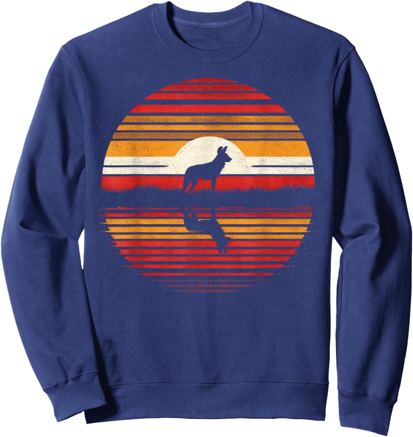 African Wild Dog Sunset Retro Style Safari Vintage 70s Sweatshirt - Sweatshirt | Navy