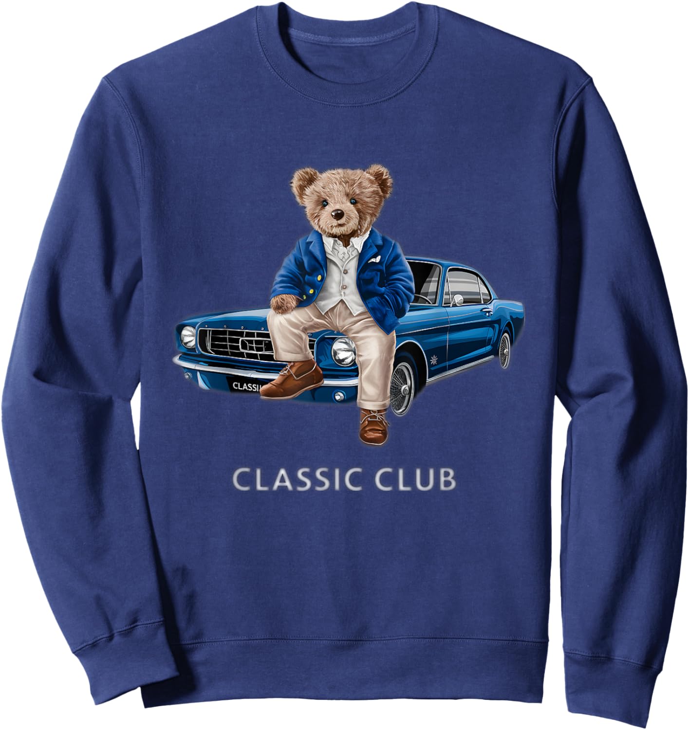 Enjoy Cool Teddy Bear with Classic Car Graphic Designs Fun Sweatshirt - Sweatshirt | Navy