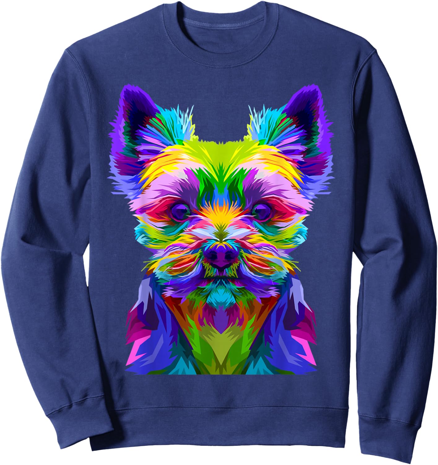 Yorkshire Terrier Yorkie Pop Art - Multicolor, Small, , Short Sleeve, , Classic Fit, Adult, Dog Lovers, Women Sweatshirt - Sweatshirt | Navy