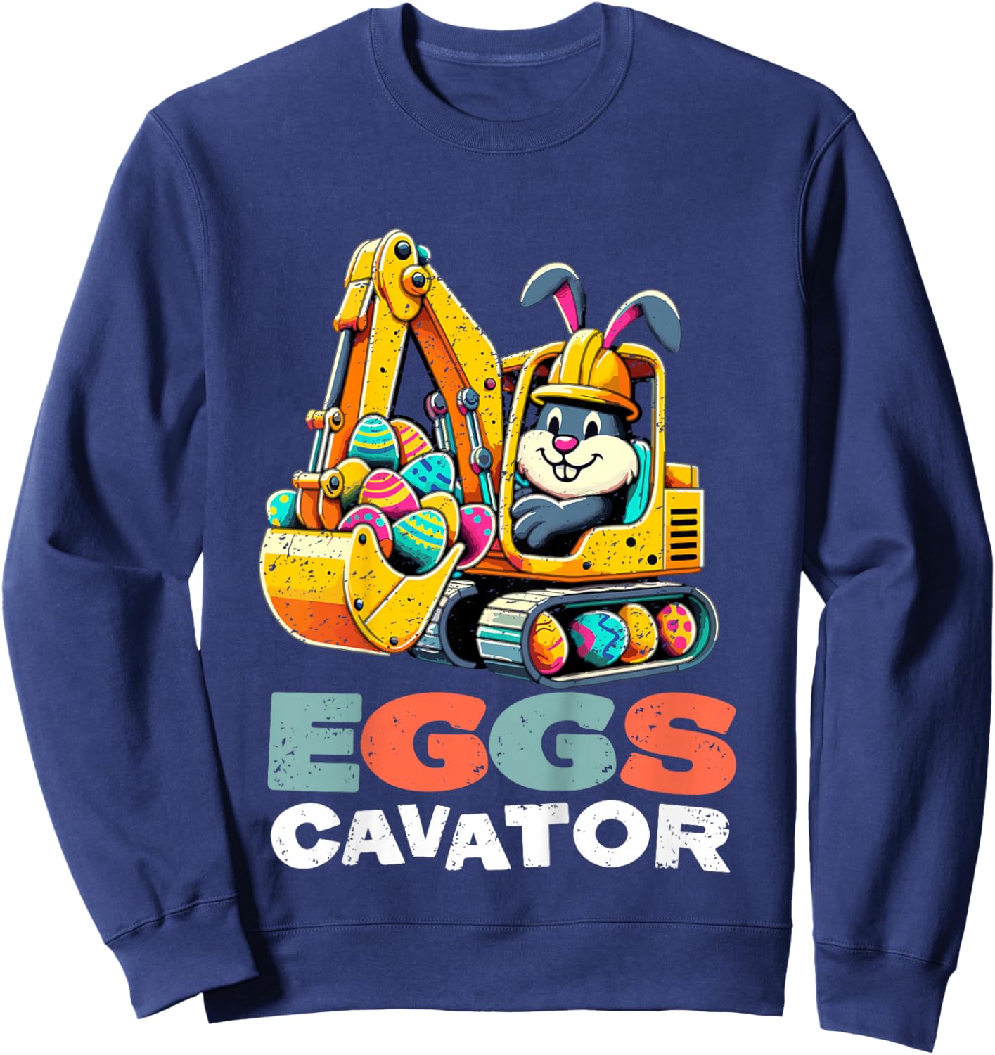 Kids Eggs Cavator Easter Bunny Excavator Boys Sweatshirt - Sweatshirt | Navy