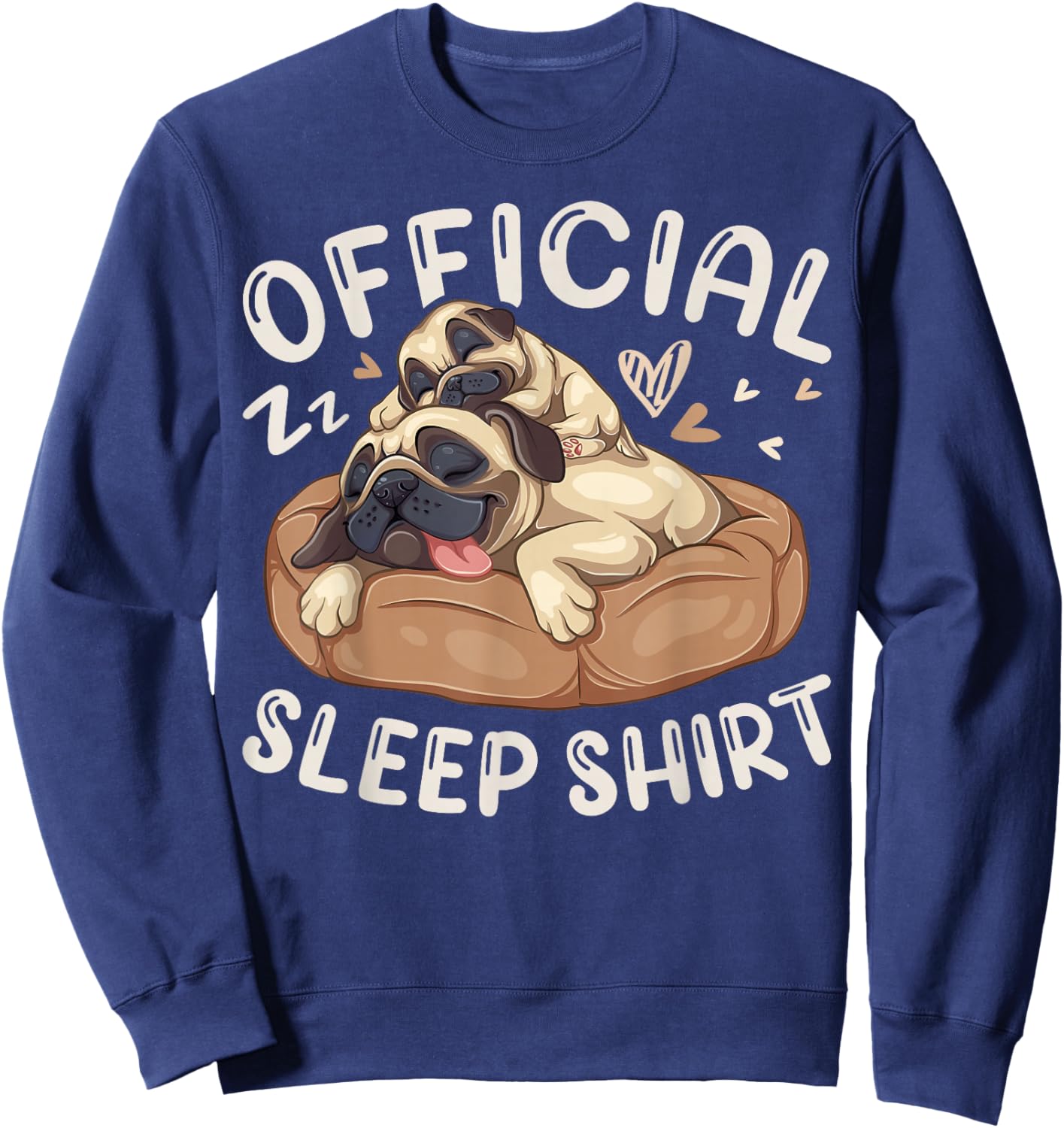 Official Sleep Shirt, Pug Dog with Puppy Sweatshirt - Sweatshirt | Navy