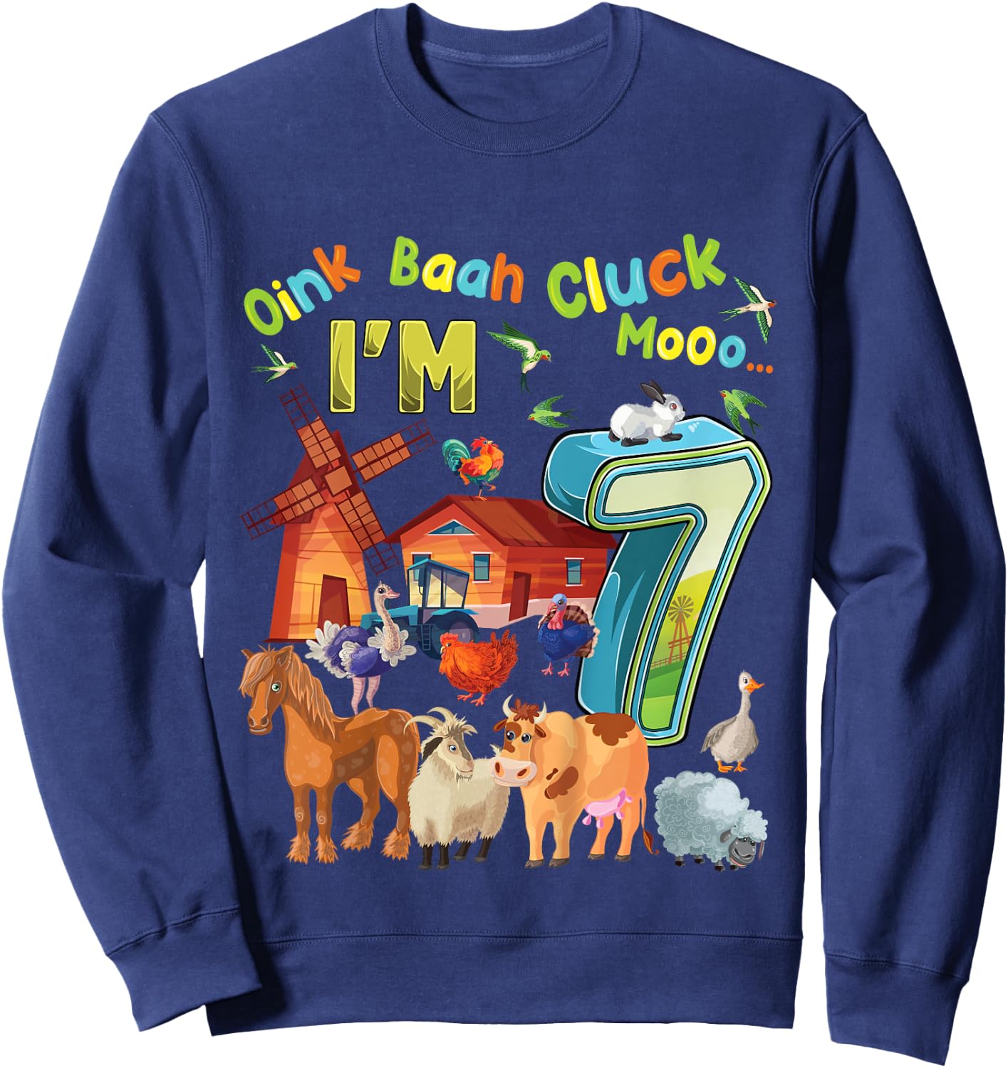 Barnyard 7th Birthday Farm Animals 7 Years Old Farming Sweatshirt - Sweatshirt | Navy