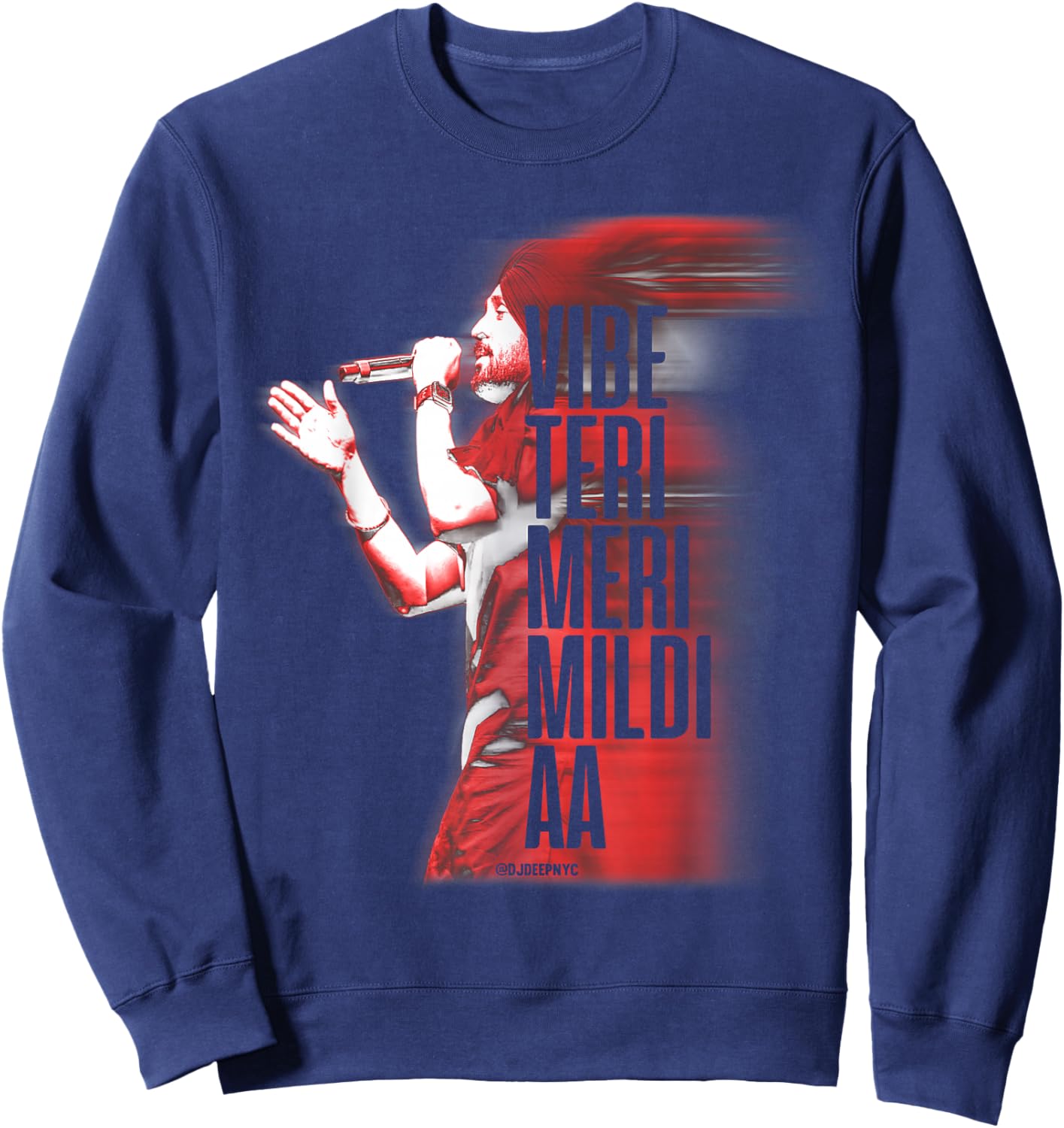 DJ DEEP NYC Vibe Teri Meri Mildi Aa | Desi Apparel | DILJIT , Small, Black Sweatshirt - Sweatshirt | Navy