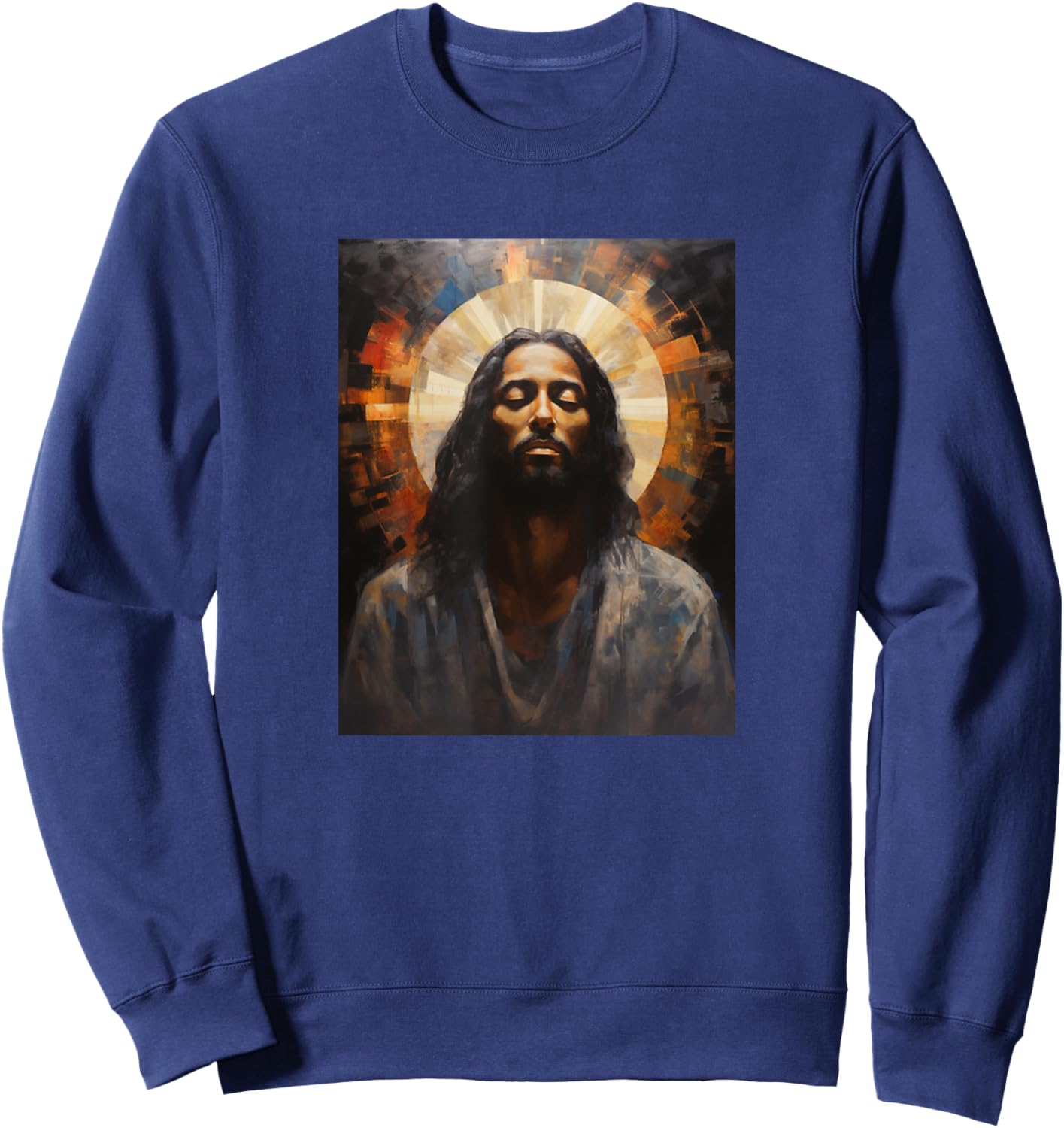 Jesus Christ African American Black In Prayer Face Of Jesus Sweatshirt - Sweatshirt | Navy
