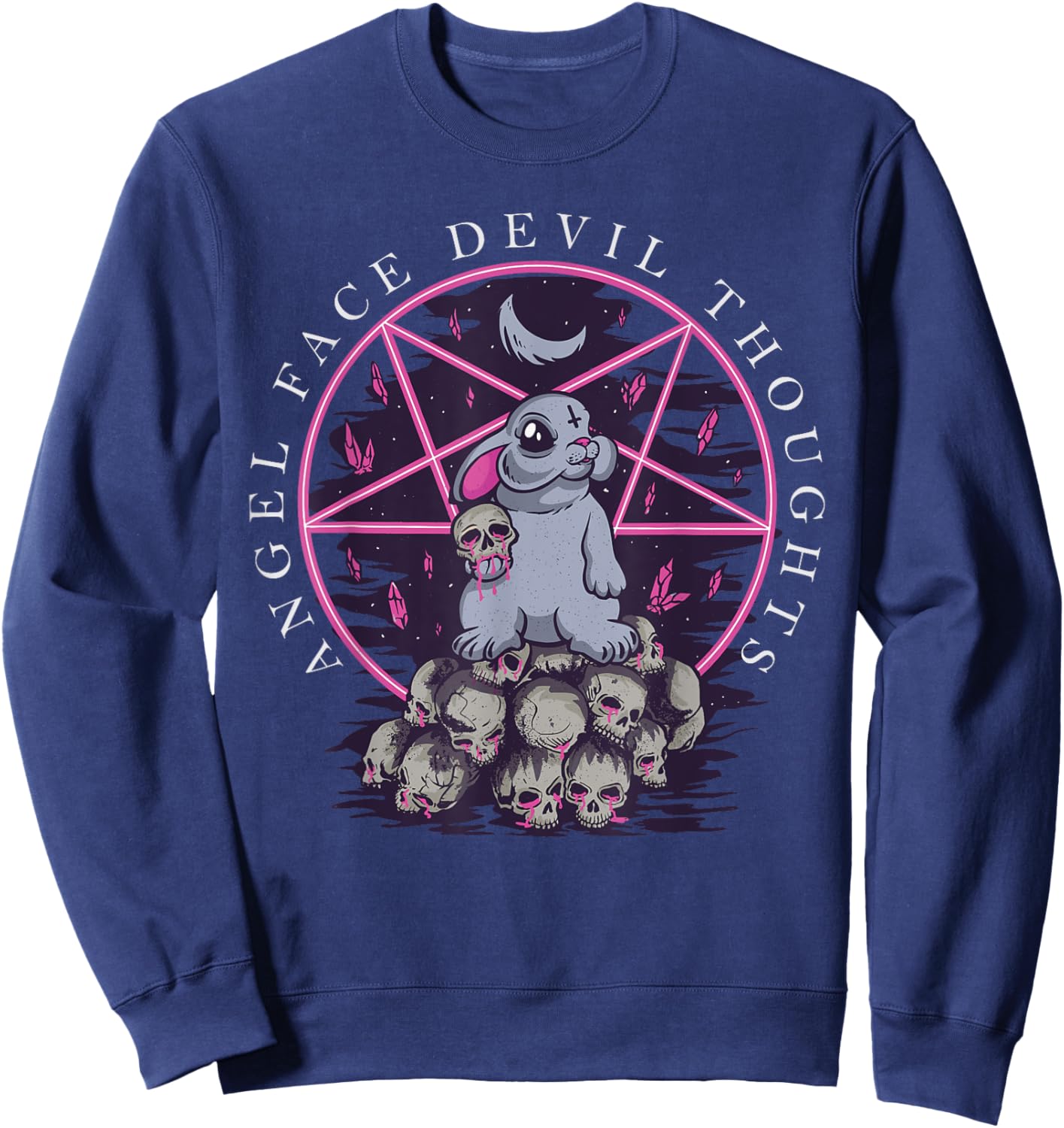 Pastel Goth Occult Kawaii Anime Angel Face Devil Thoughts Sweatshirt - Sweatshirt | Navy