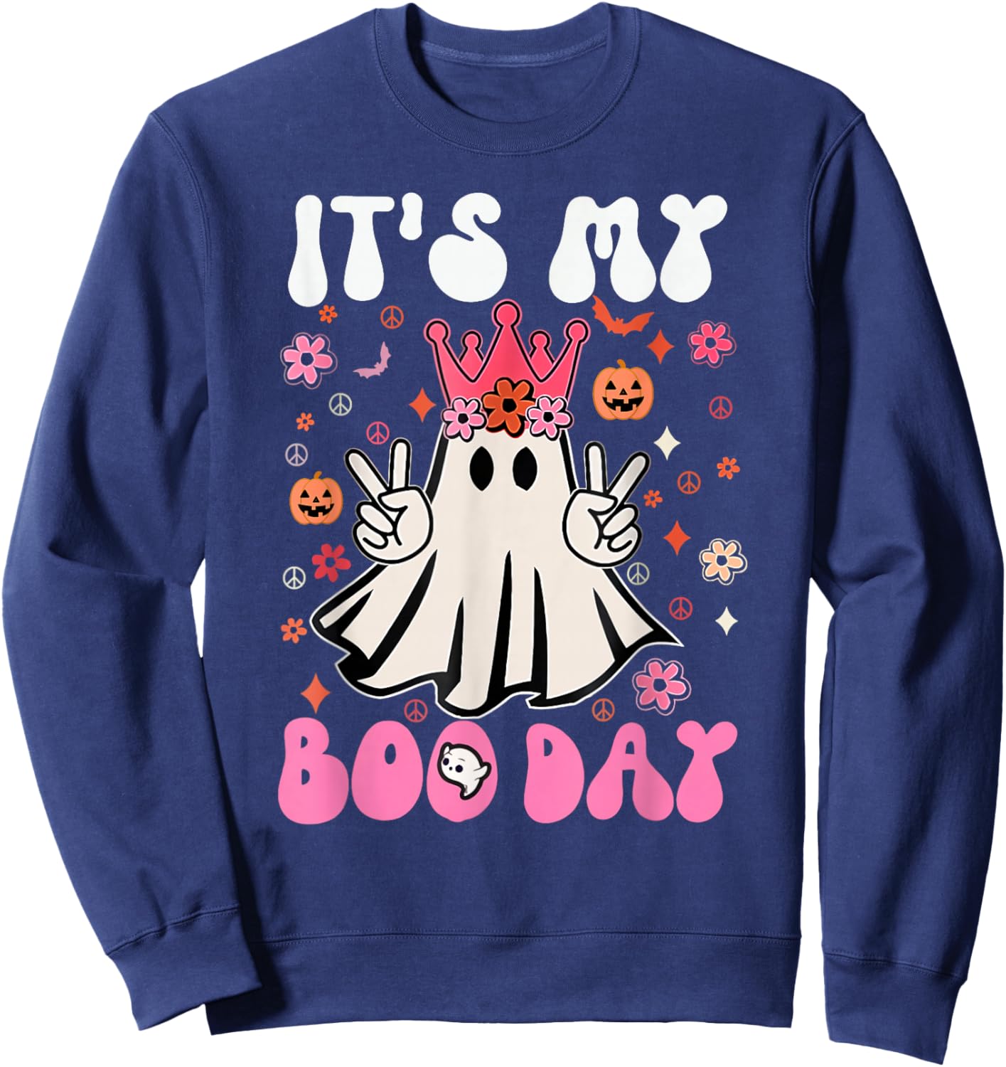Its My Boo Day Cute Ghost Halloween Birthday Boys Girls Kids Sweatshirt - Sweatshirt | Navy