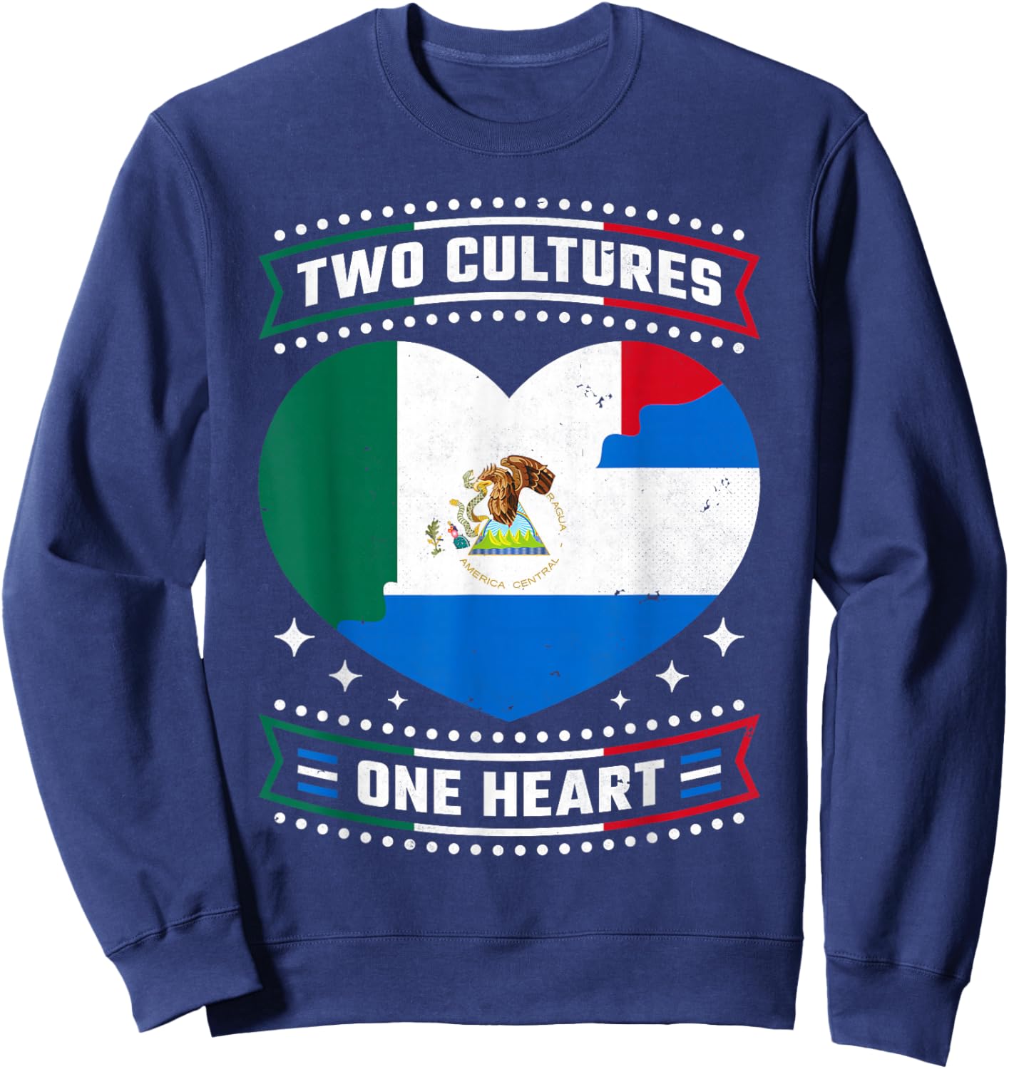 Two Cultures One Heart, Mexico Nicaragua Pride And Heritage Sweatshirt - Sweatshirt | Navy