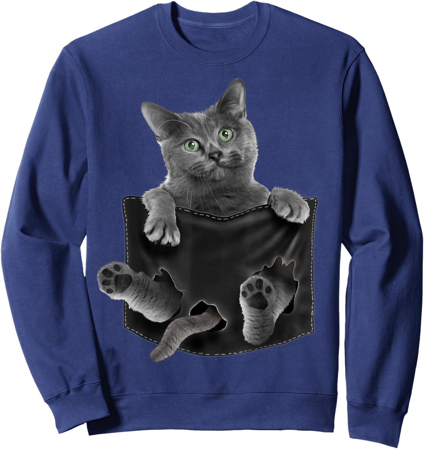Russian Blue Cat in Pocket Sweatshirt - Sweatshirt | Navy