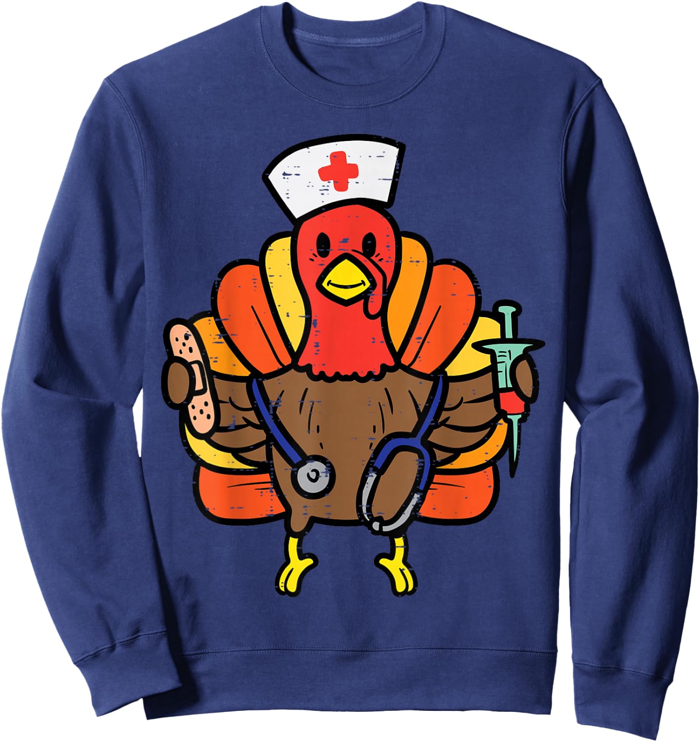 Nurse Turkey Thanksgiving Scrub Top For Nurses Fall Women Sweatshirt - Sweatshirt | Navy