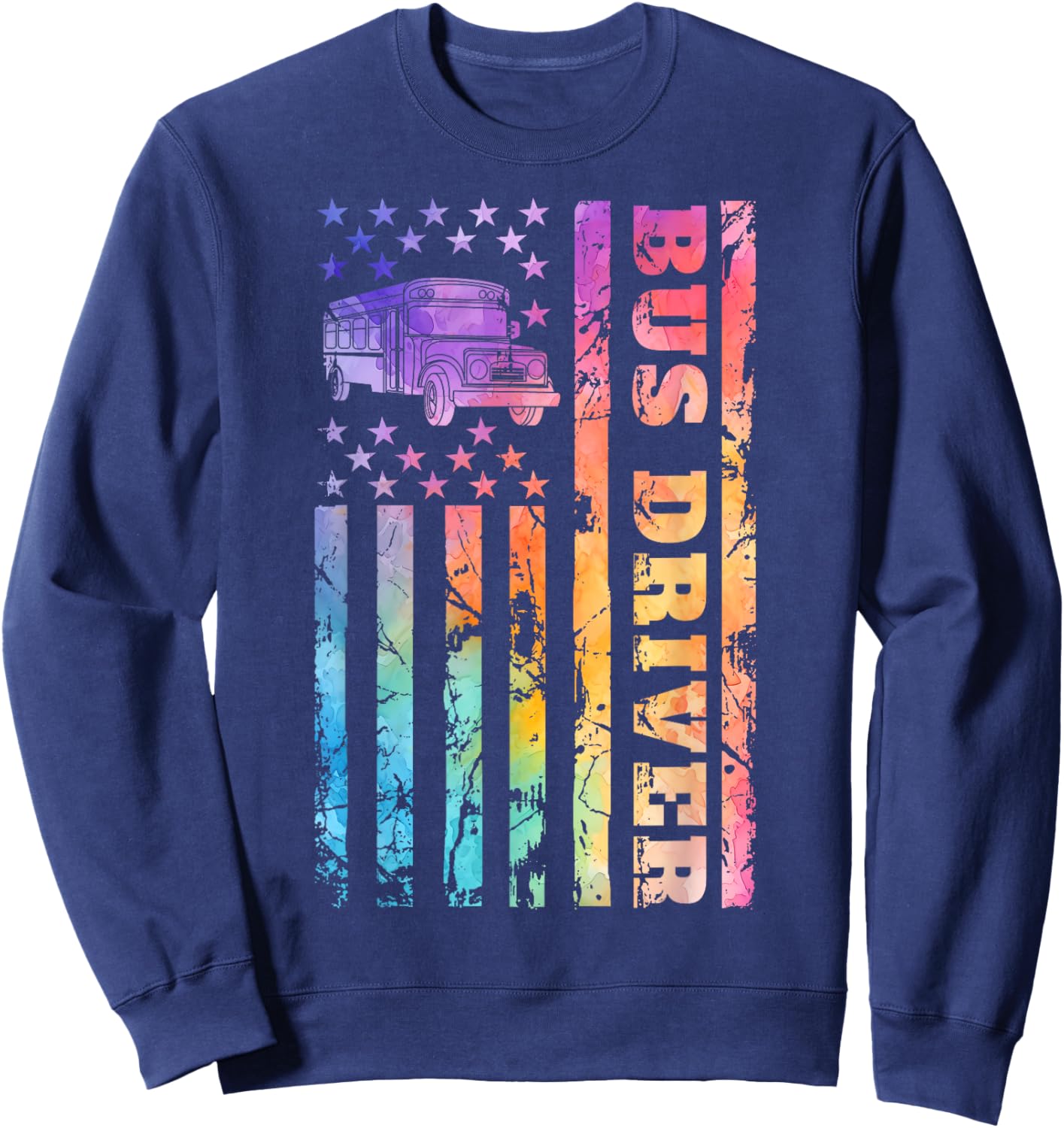School Bus Driver 4th of July American Flag Back to School Sweatshirt - Sweatshirt | Navy