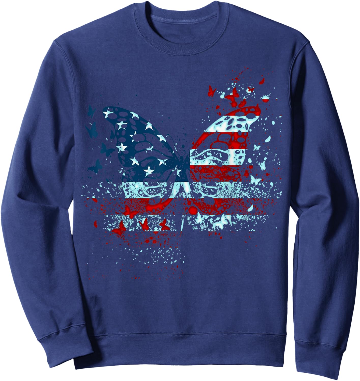 Butterfly USA Flag 4th Of July Funny American Girl Women Kid Sweatshirt - Sweatshirt | Navy