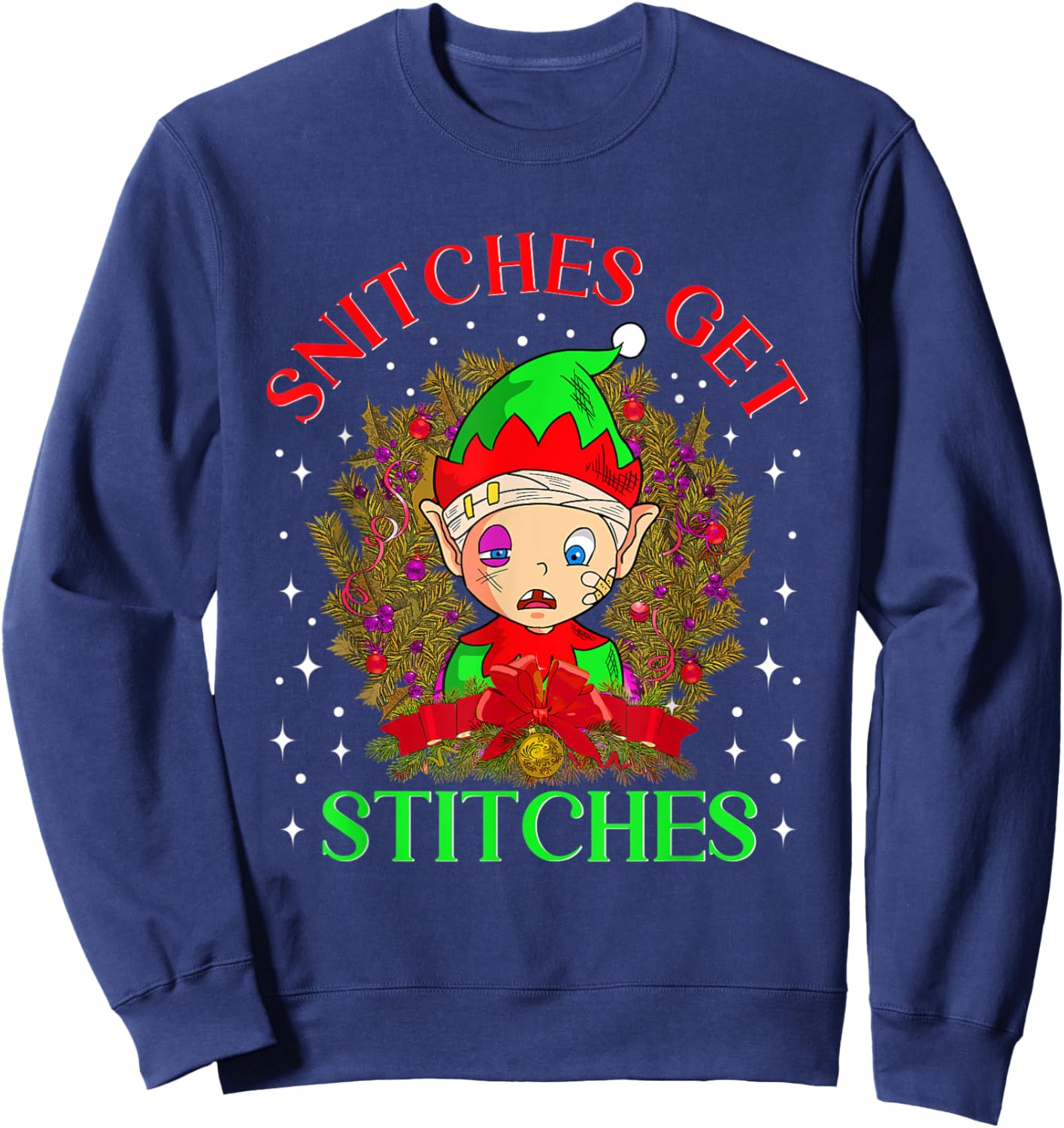 Stiches Get Licks Funny Elf Christmas Sweatshirt - Sweatshirt | Navy