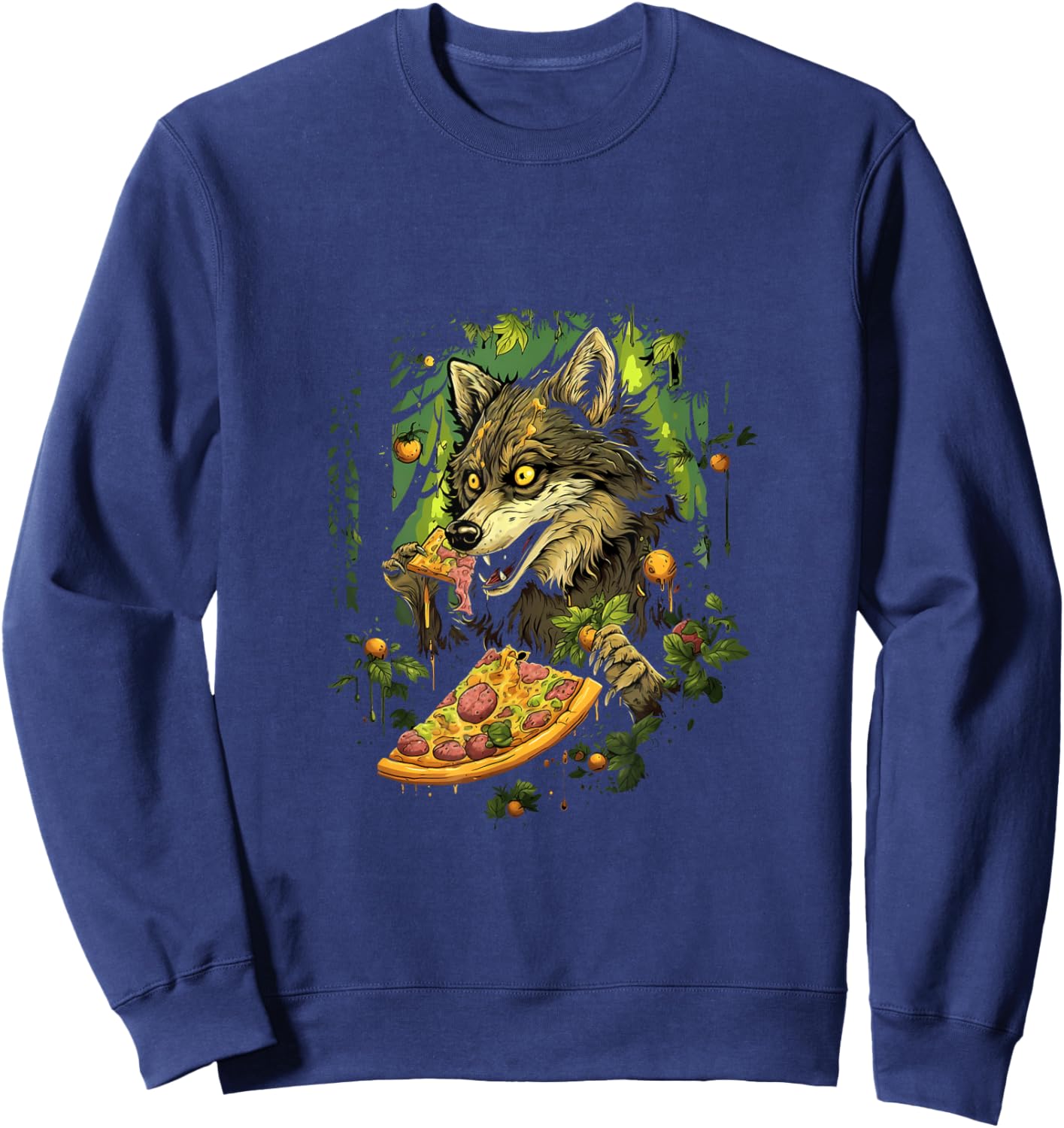 Wolf Eating Pizza Forest Wolves Animal Sweatshirt - Sweatshirt | Navy