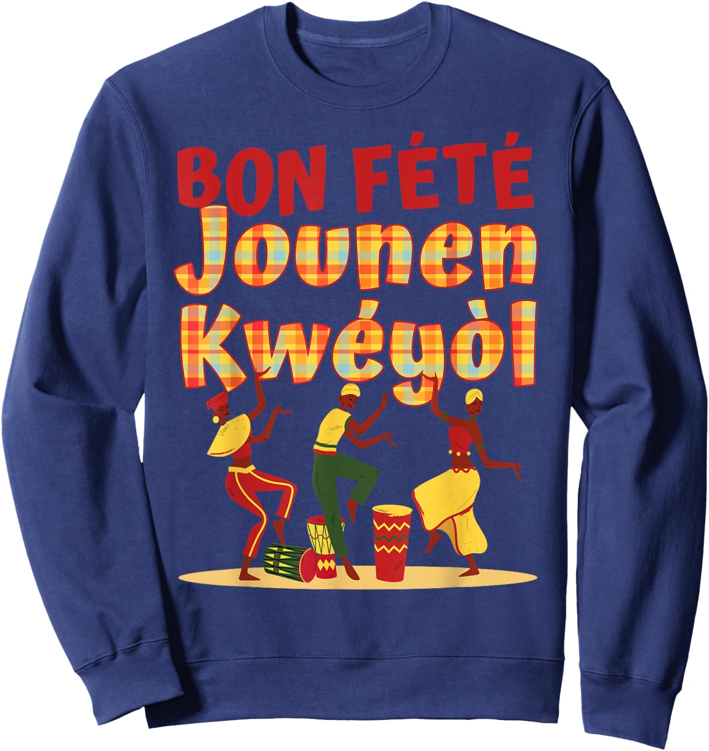 Bon Fete Jounen Kweyol, Happy Creole Day Madras Plaid Sweatshirt - Sweatshirt | Navy