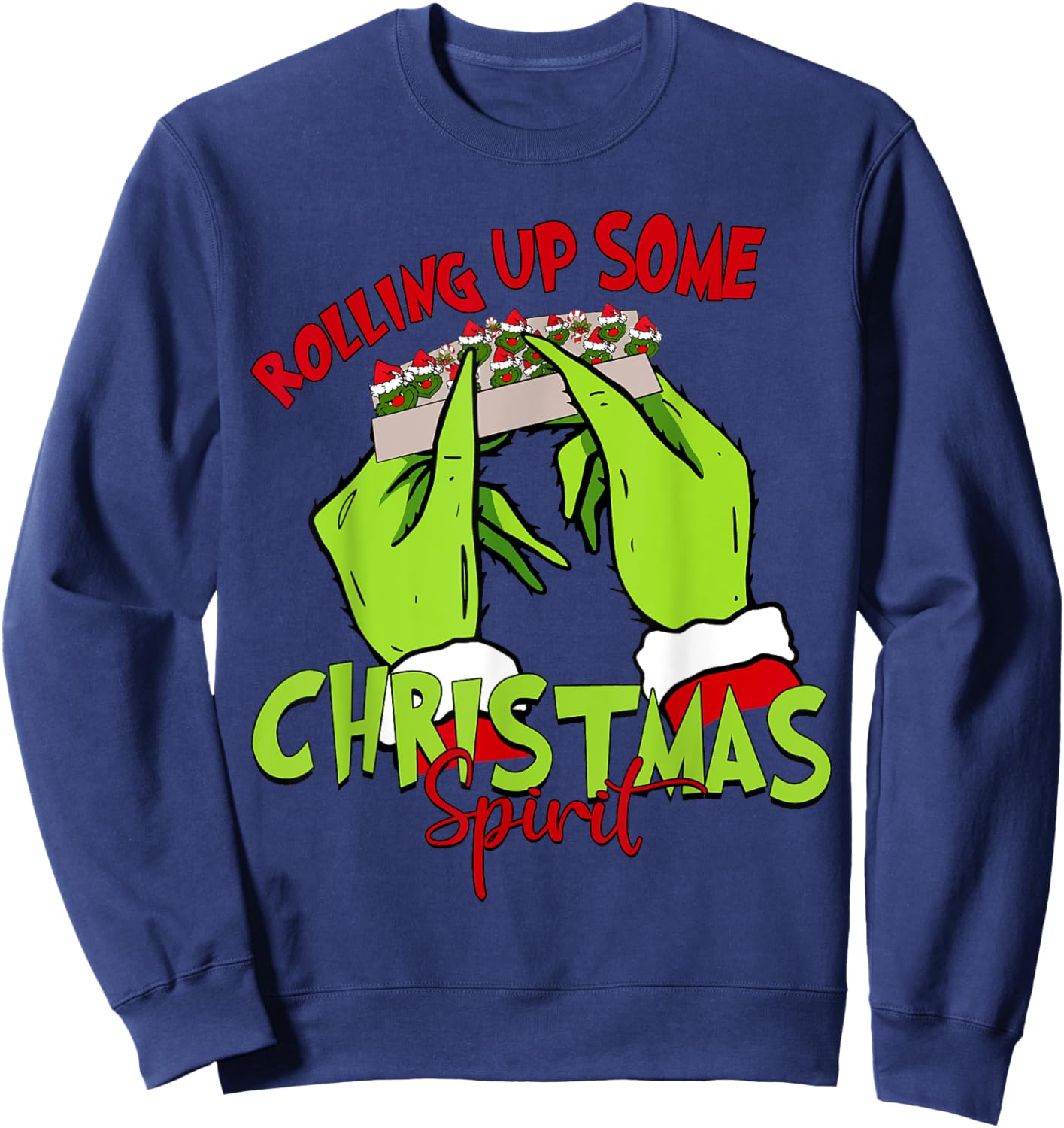 Rolling Up Some Christmas Spirit Xmas Santa Pajamas Holiday Sweatshirt - Sweatshirt | Navy