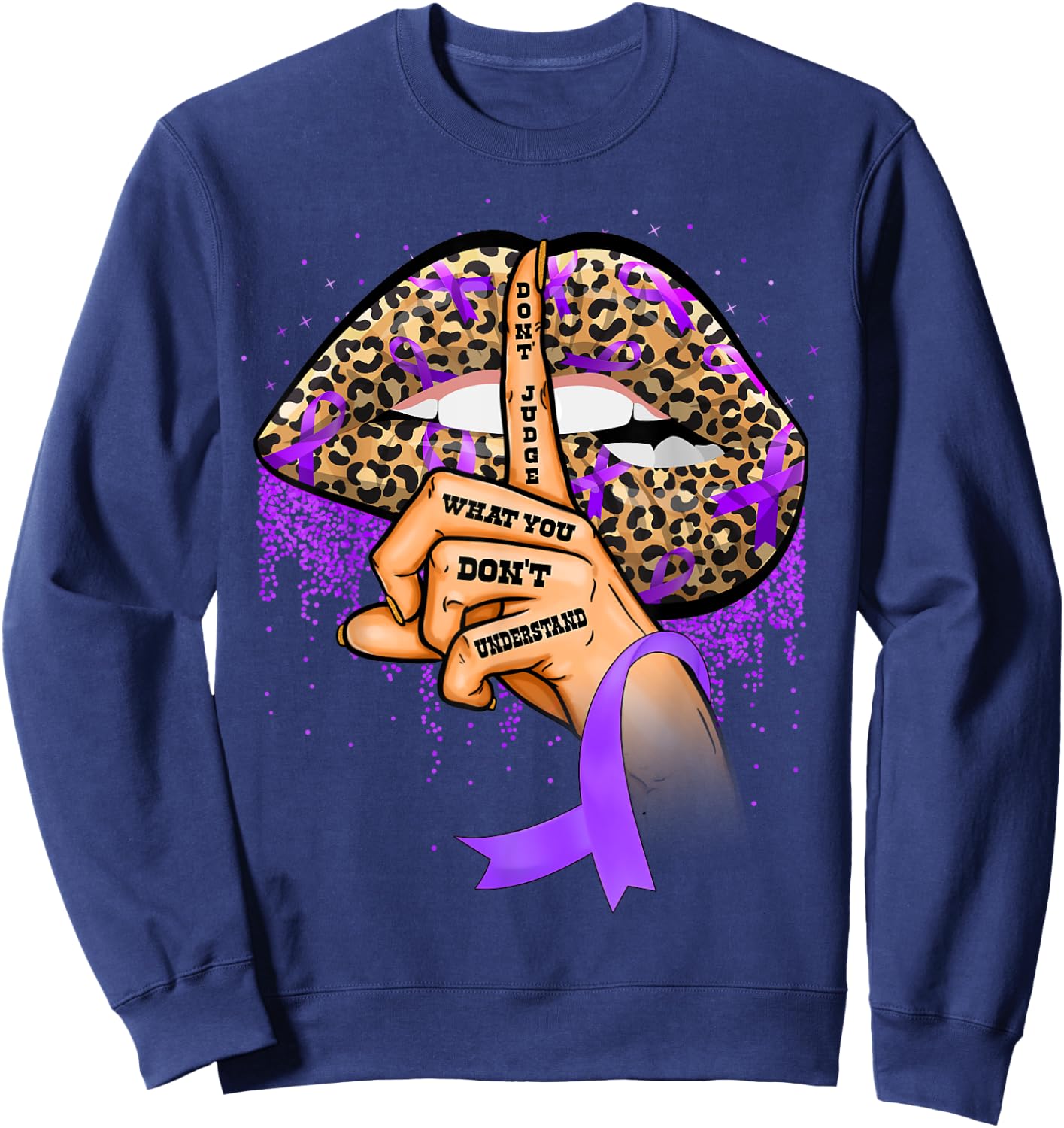 Pulmonary Hypertension Awareness Lips Ribbon Warrior Sweatshirt - Sweatshirt | Navy