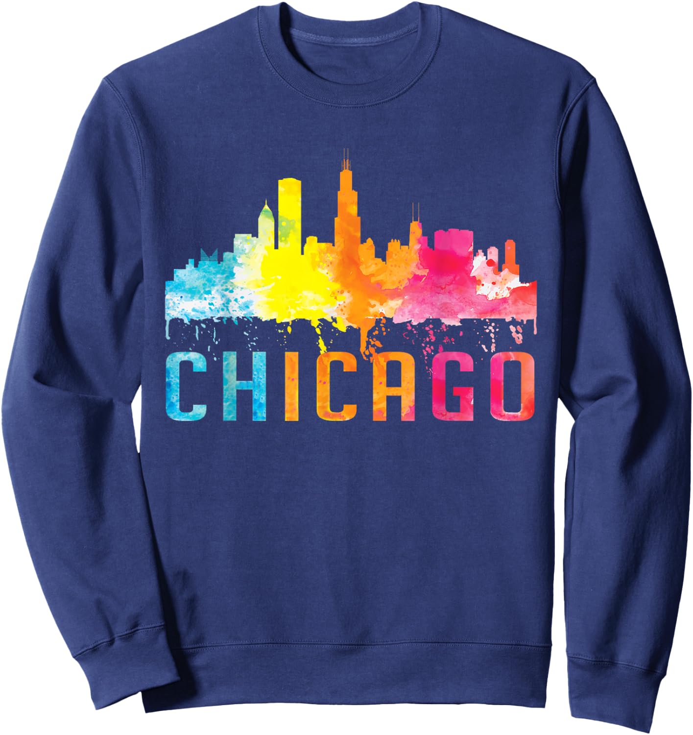Chicago Illinois Retro Watercolour Skyline Souvenir Sweatshirt - Sweatshirt | Navy