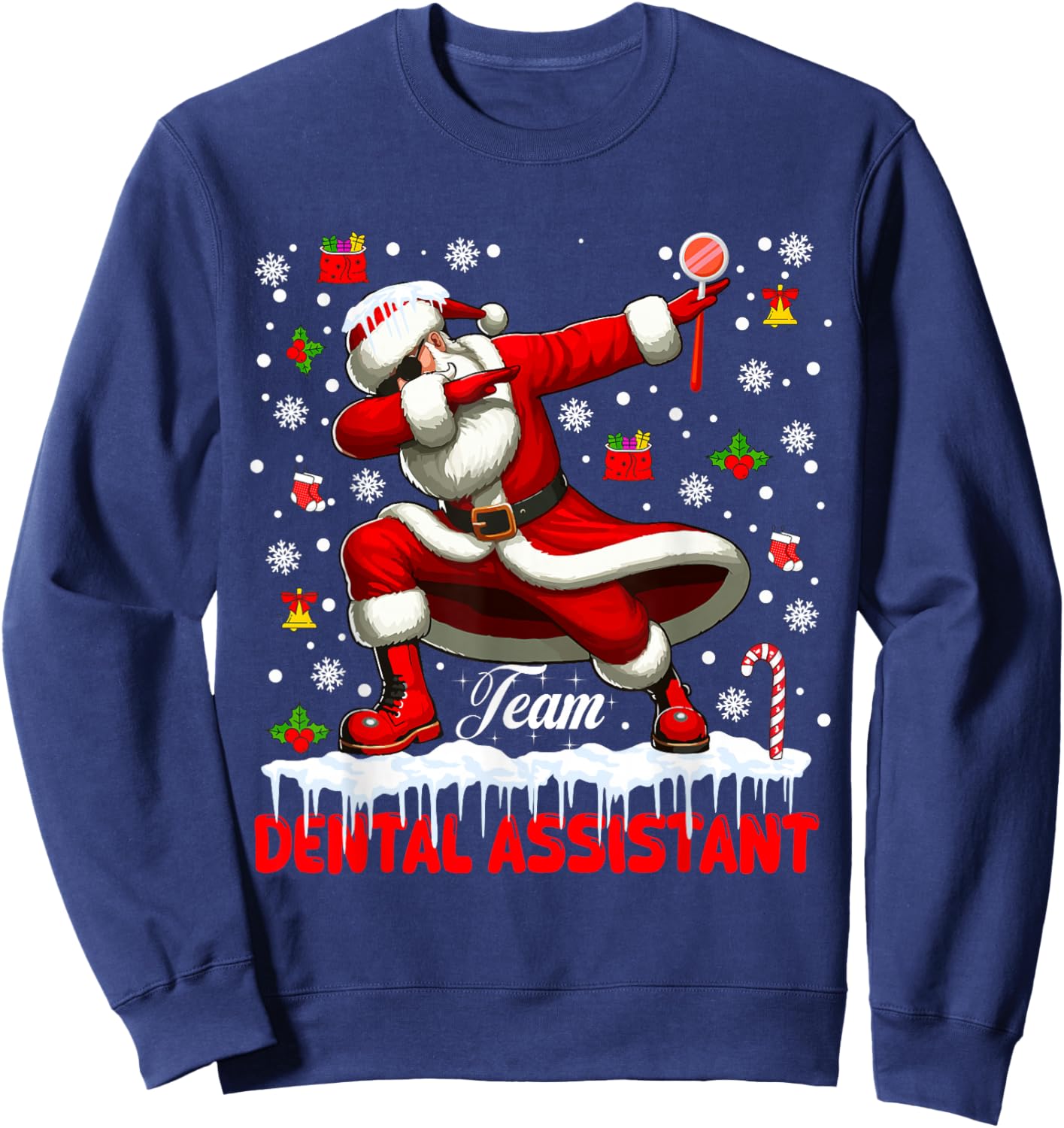 Team Dental Assistant Christmas Santa Dabbing Matching Job Sweatshirt - Sweatshirt | Navy