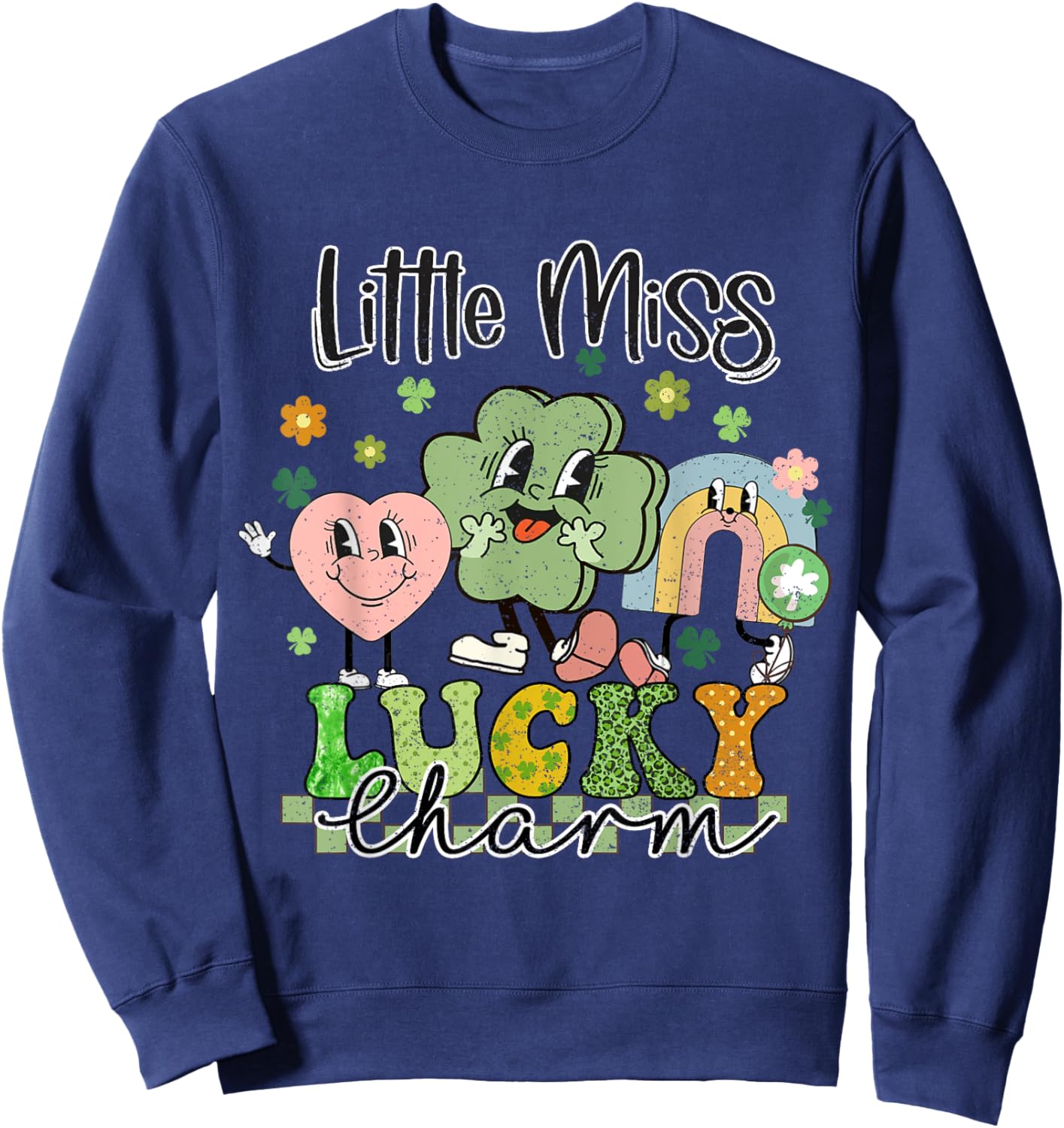 Retro Groovy Little Miss Lucky Charm St Patrick's Day Sweatshirt - Sweatshirt | Navy