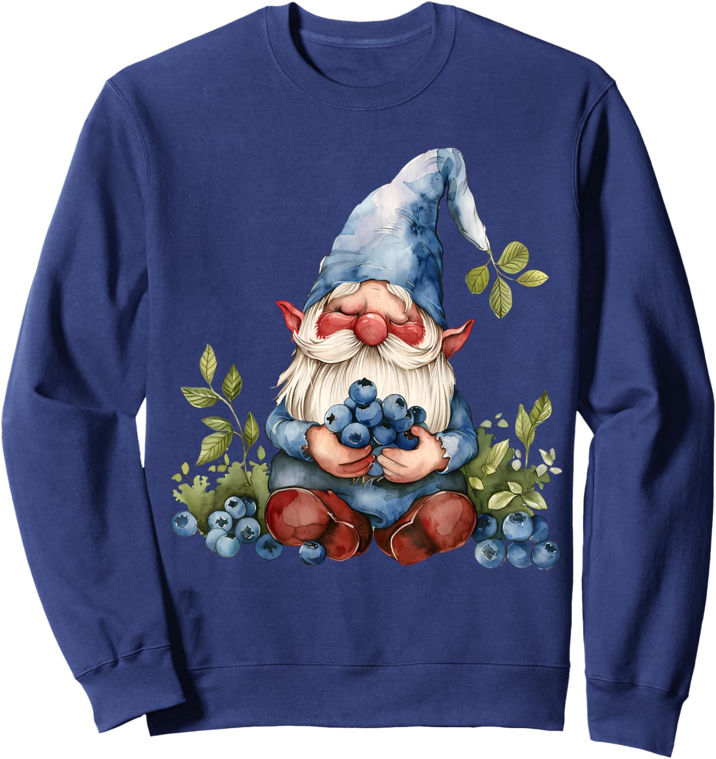 Blueberry Gnome Watercolor Artwork Nature Blueberries Sweatshirt - Sweatshirt | Navy