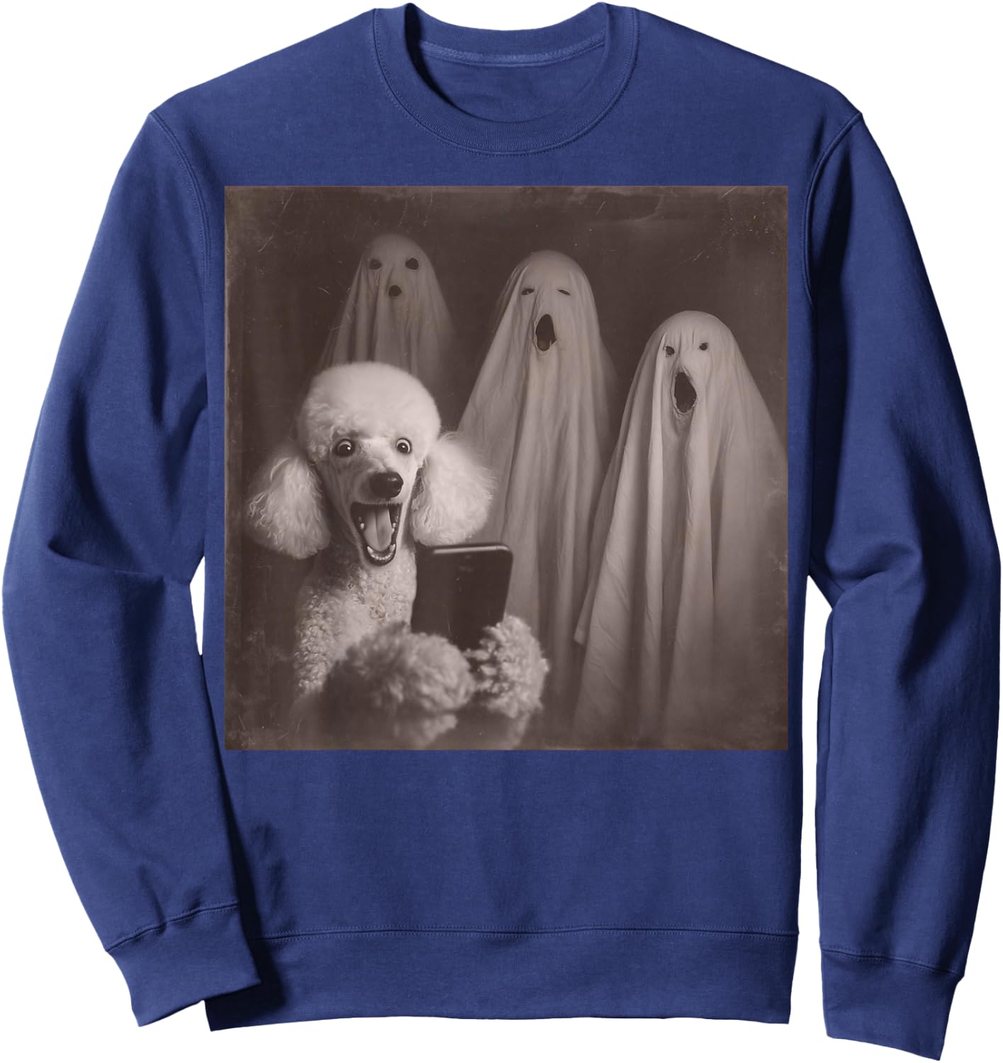 Funny Poodle with Ghosts Retro Halloween Dog Lover Sweatshirt - Sweatshirt | Navy
