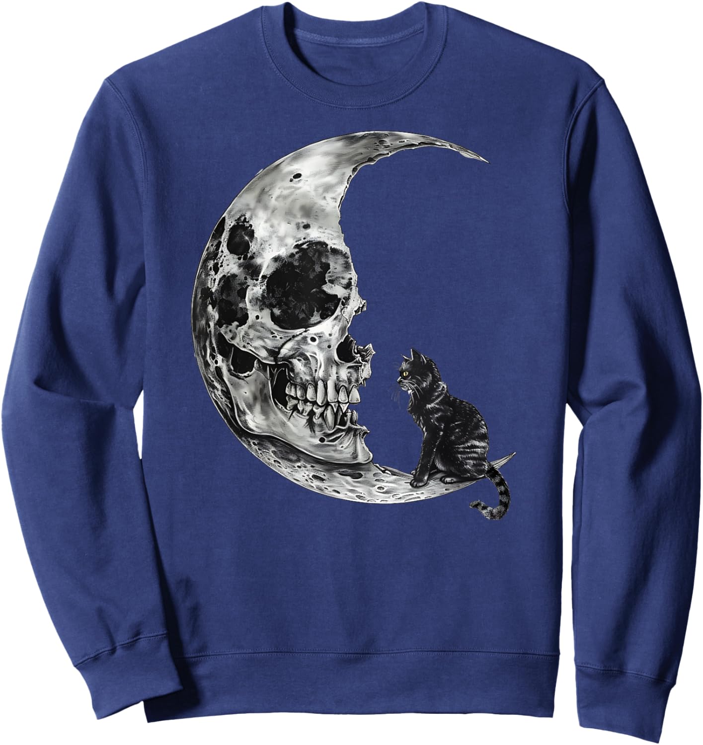 Vintage Halloween Black Cat Scary Skull Moon Men Women Kids Sweatshirt - Sweatshirt | Navy